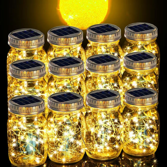 Cooo 12 Pack Gifts for Him Her Solar Lanterns Outdoor Waterproof Upgraded Crystal Glass Solar Mason Jar Lights 30 LED 215% Larger SolarPanel（Just a Little More,Get Double The Delight-Warm White）