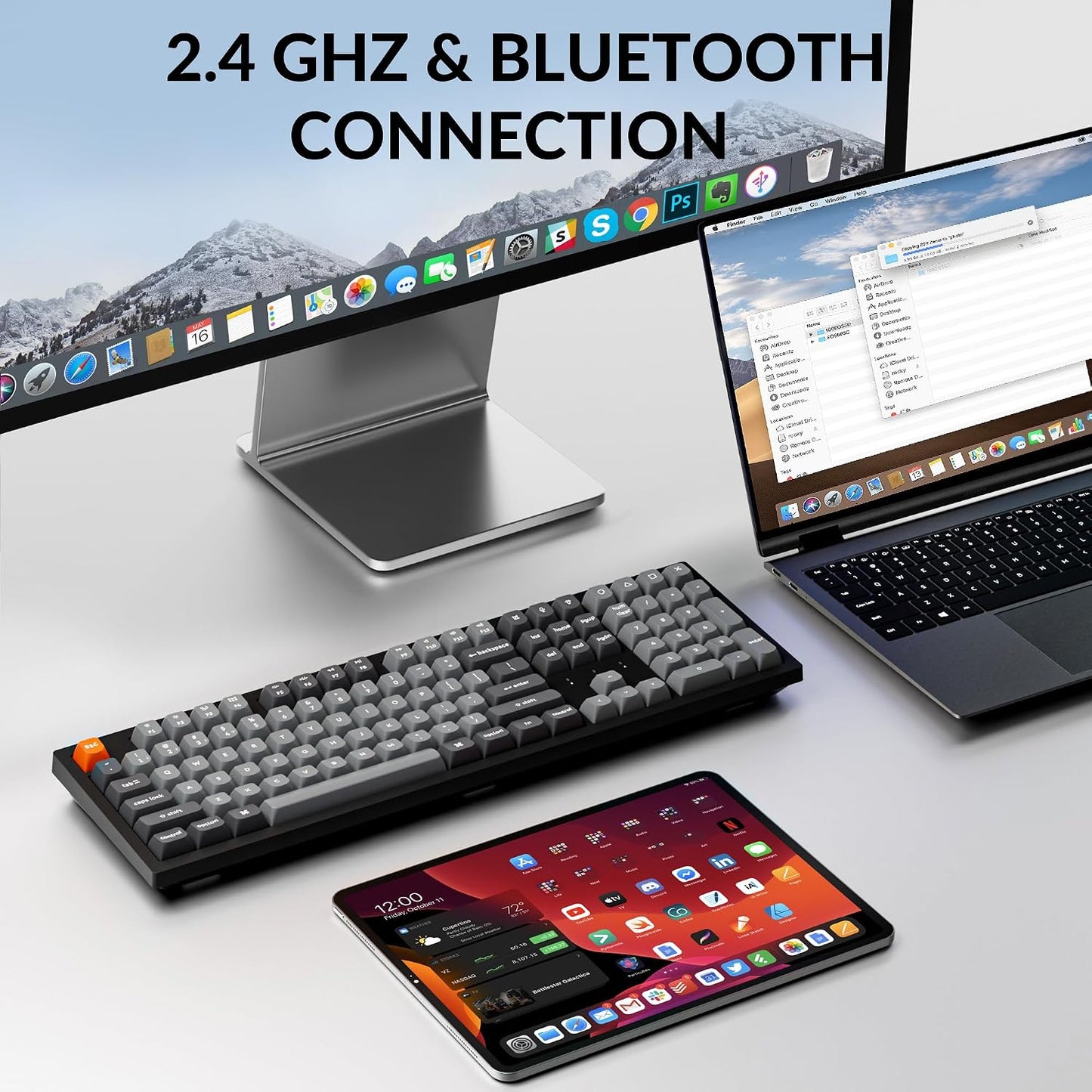 Keychron K10 Max QMK Wireless Custom Mechanical Full-Size Keyboard | 2.4 GHz Wireless & Bluetooth with Hot-swappable Apex Banana Switch Compatible with Mac Windows Linux - Black