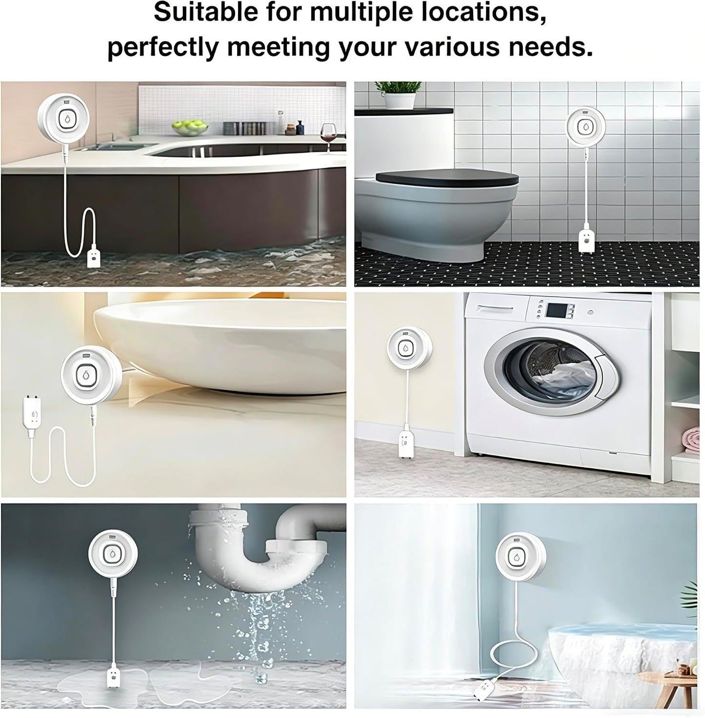 Wi-Fi Water Leak Detector, 100dB Adjustable Audio Alarm Sensor, Sensitive Leak & Drip Alert with Remote Email & APP Notification, for Home and Basement 1PC