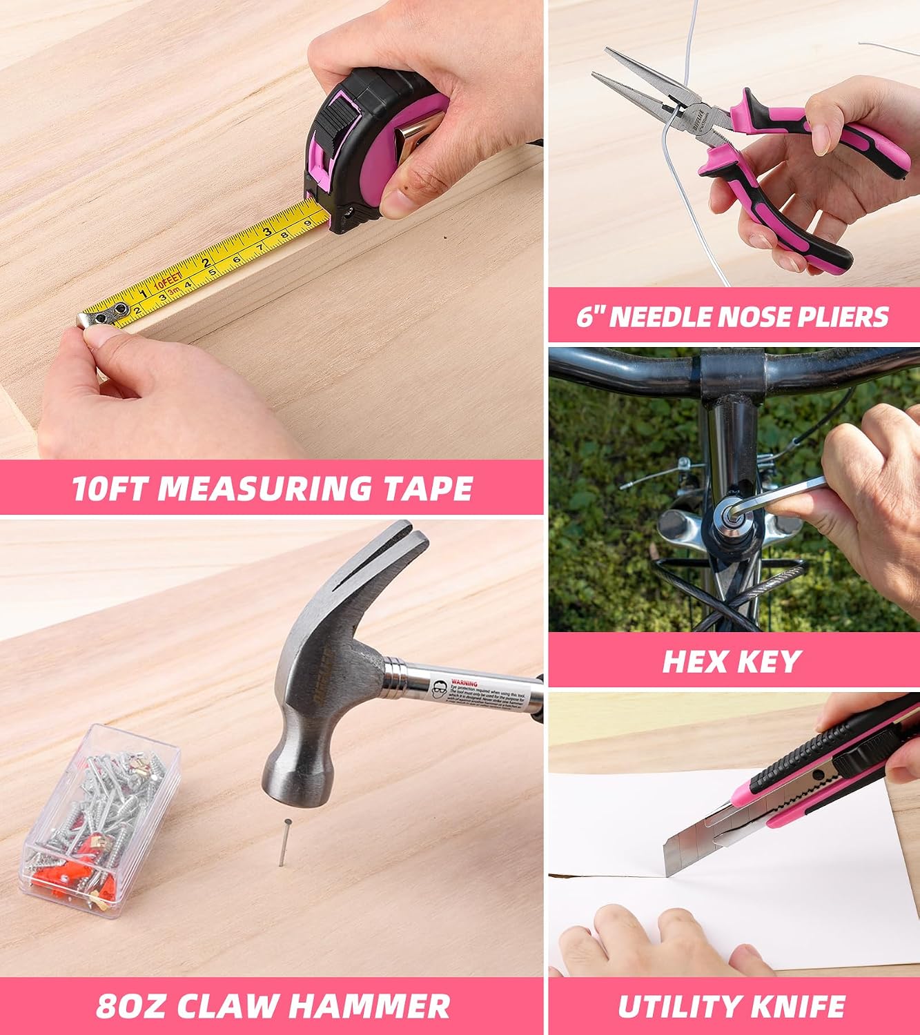 147 Piece Pink Power Drill Drivers Tool Set, 12V Cordless