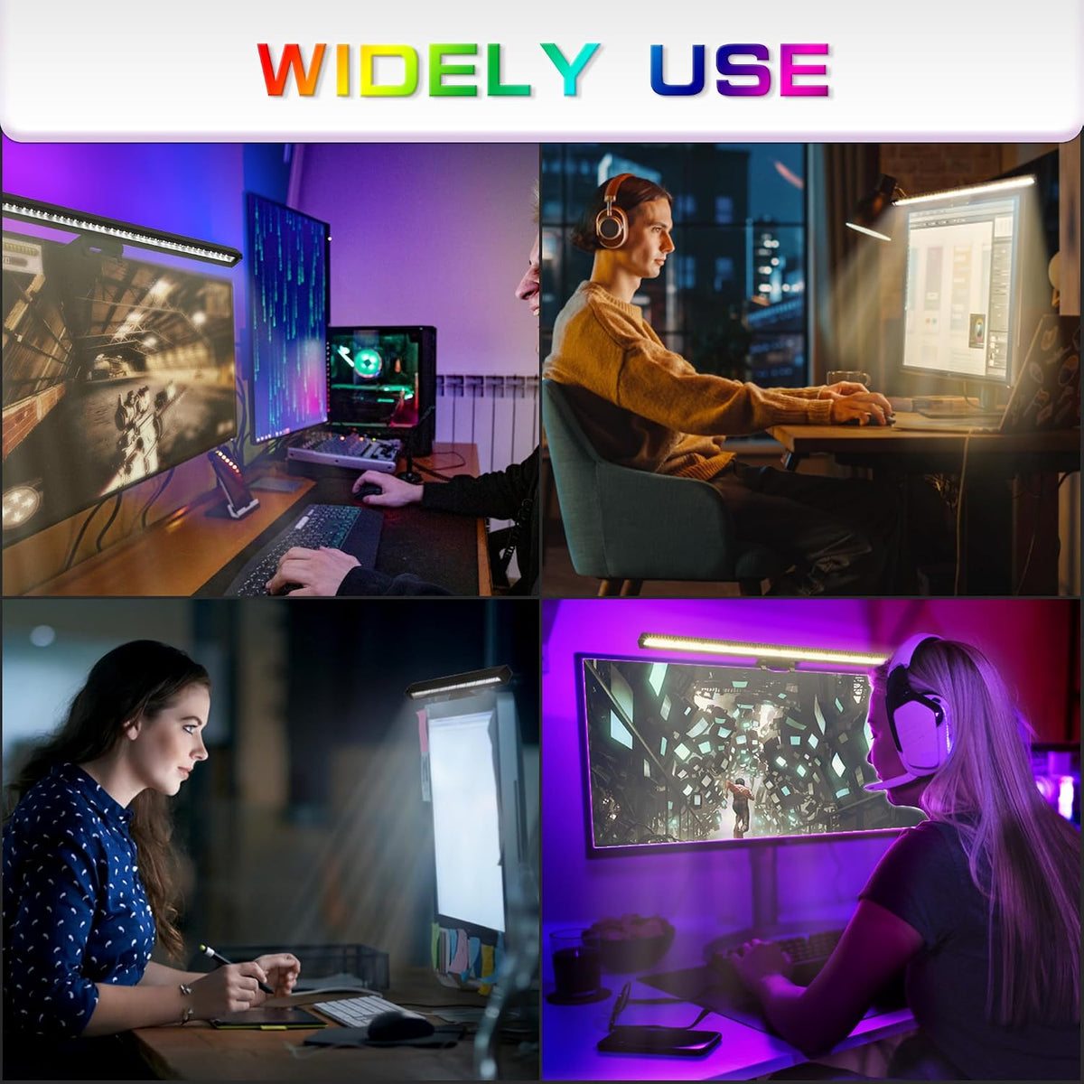Monitor Light Bar with RGB Backlight, 3 Color Temperatures & Stepless Dimming, Music Sync LED Screenbar with Touch Control Button for Over Computer Screen Office