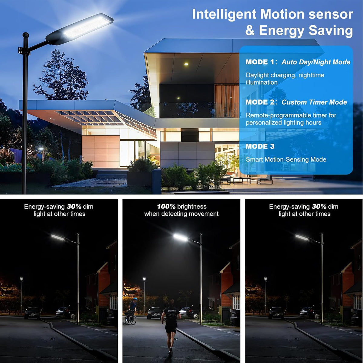 Solar Street Lights Outdoor Waterproof, 30000W Commercial Solar Pole Light with Motion Sensor Remote Control, Dusk to Dawn Solar Parking Lot Light for Street, Courtyard,Large Area(Extra Large 1 pack)