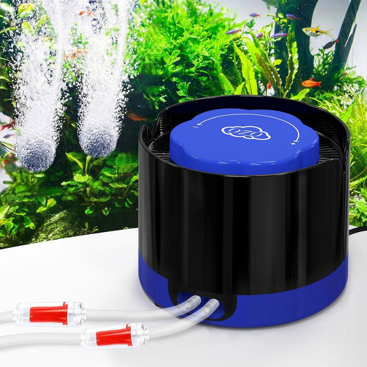 QZQ Aquarium Air Pump, Quiet Fish Tank Air Pump with Dual Outlets, 3W/5W Powerful Adjustable Oxygen Pump with Accessories, Aquarium Bubbler Aerator for Fish Tank Up to 80 Gallon (3W)