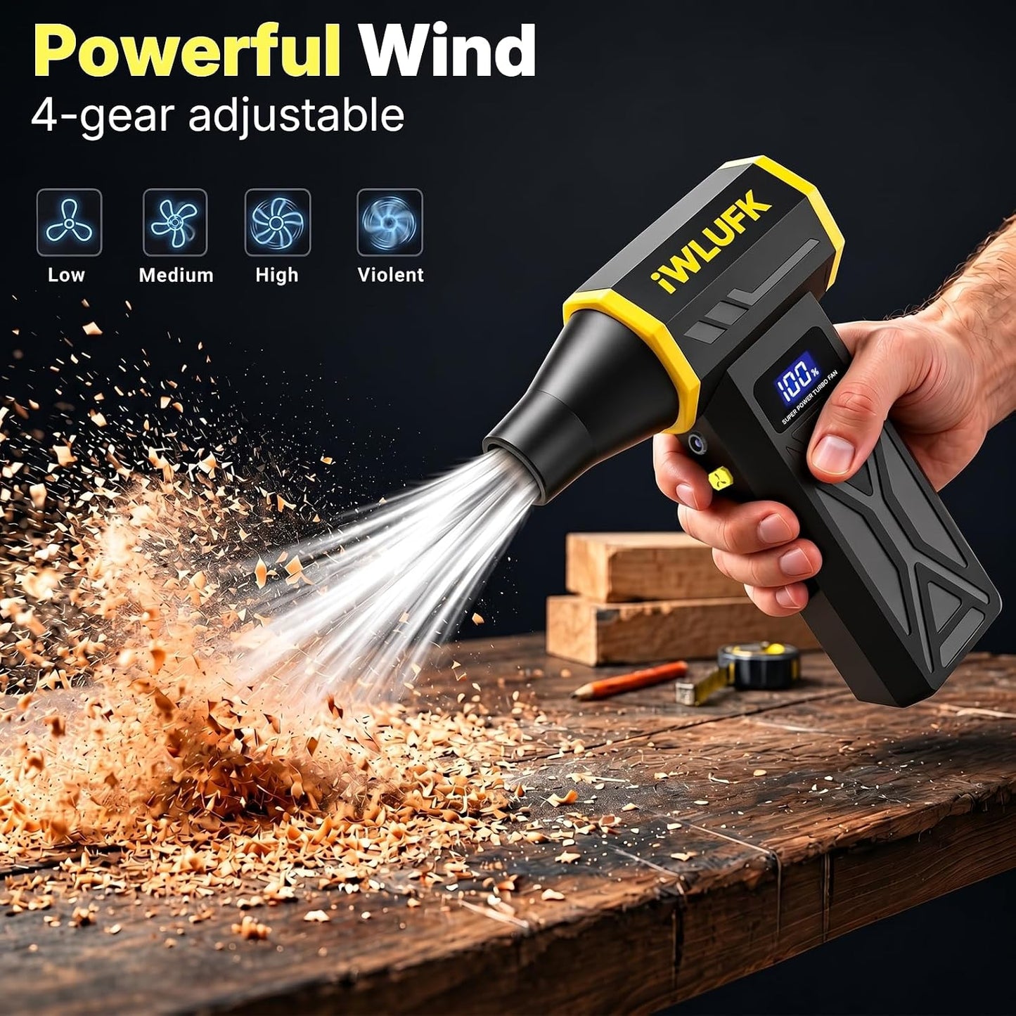Electric Compressed Air Duster, 130,000RPM Super Power Cordless Rechargeable Electronic Dust Blower, 4-Gear Adjustable Mini Duster for Electronics Computer PC Keyboard Home Car Workshop Outdoor