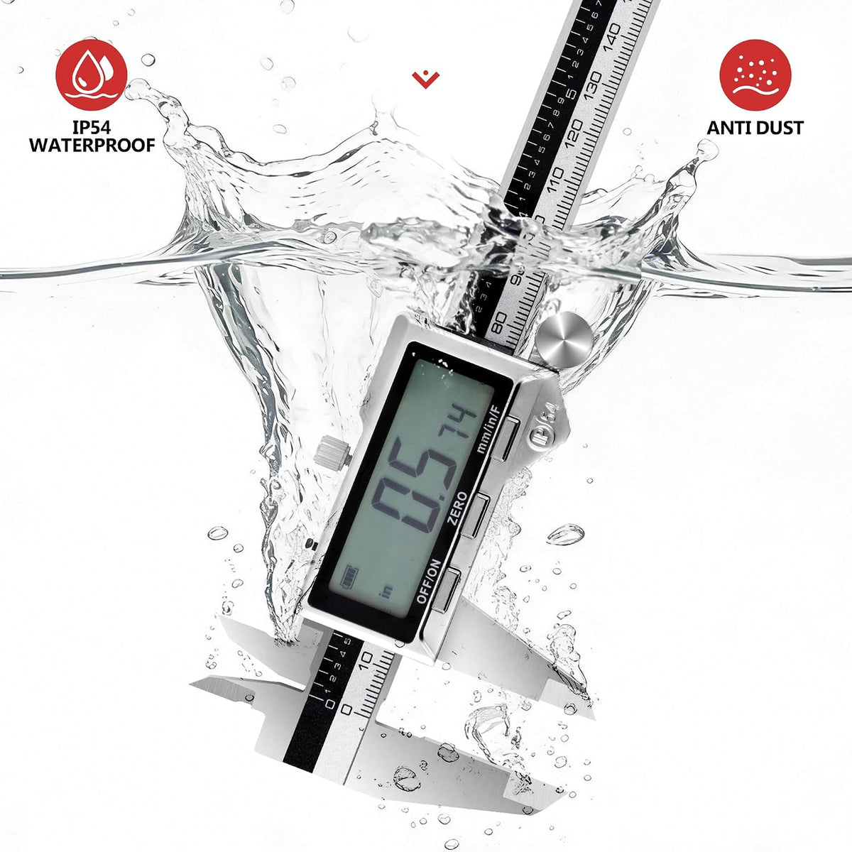 Rechargeable Digital Caliper 6 Inch, Stainless Steel | Large LCD Display, Inch/mm/Fraction Conversion, Electronic Micrometer, Professional Vernier Measuring Tool
