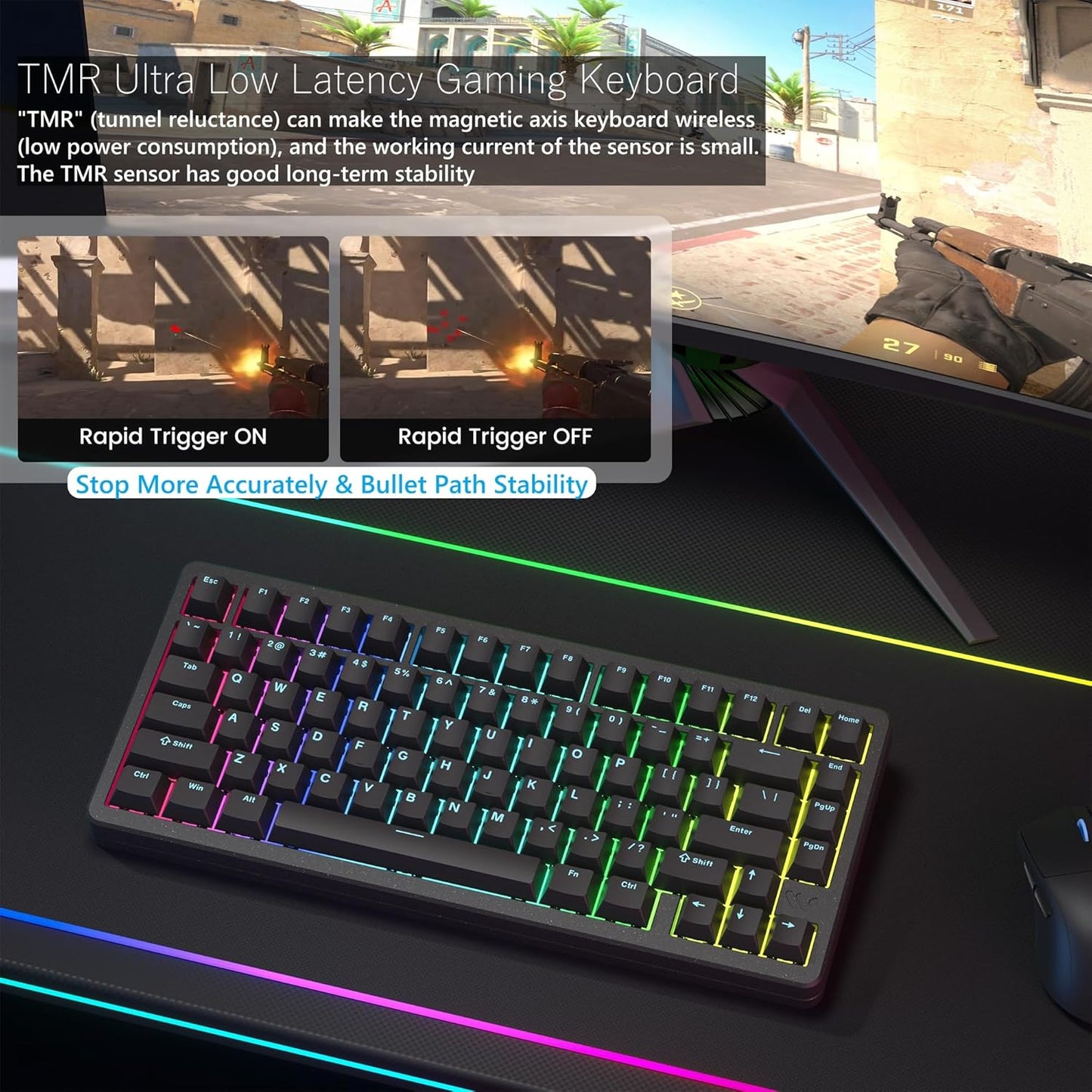 Womier SK75 TMR/HE Keyboard Gaming 75% Hall Effec, Mechanical Keyboard | Rapid Trigger Wireless Custom Magnetic Switch Keyboard with 8000 Hz Hot Swap, BT/2.4G/USB-C with Mac Windows Linux-Aluminum