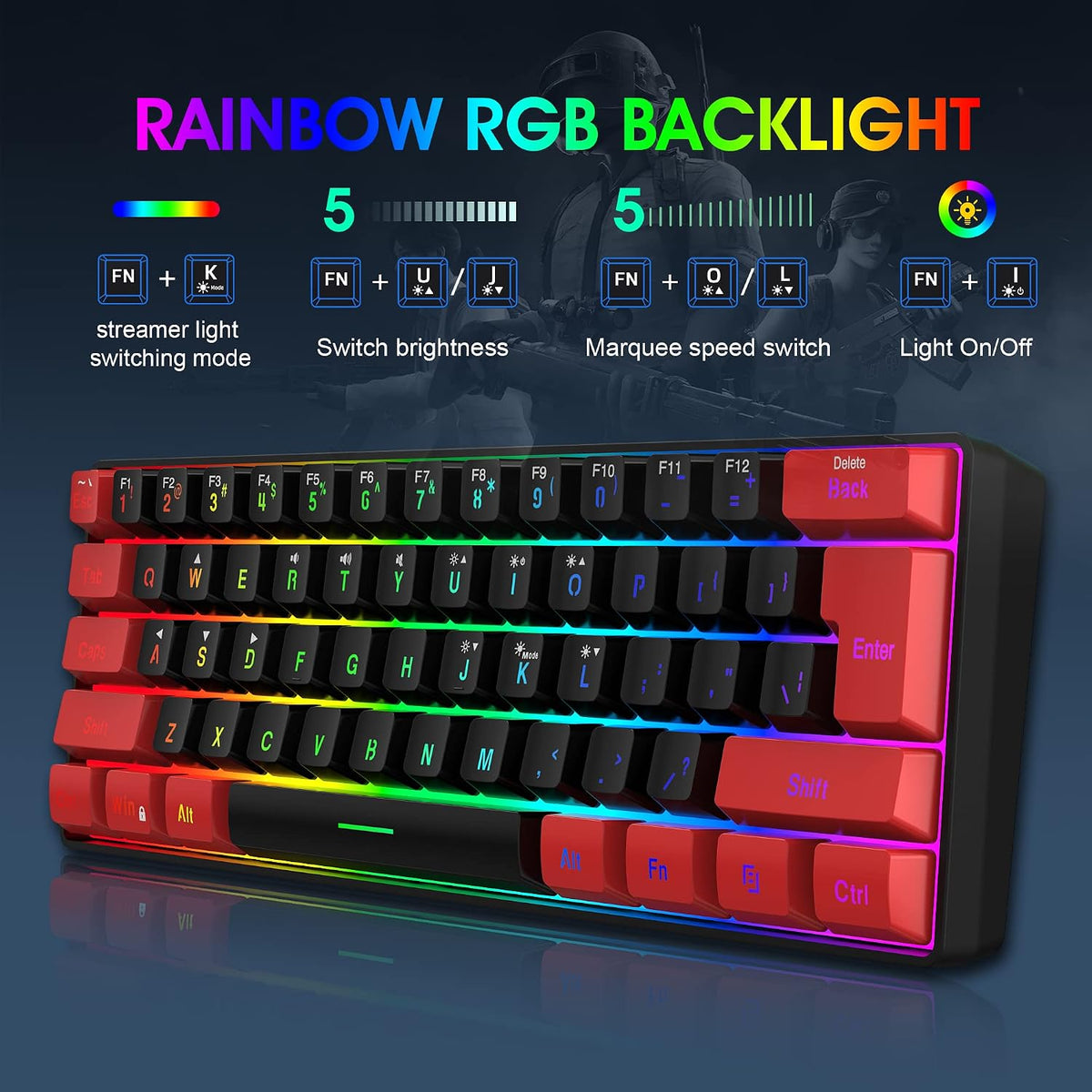 Snpurdiri 2.4G 60% Wireless Gaming Keyboard and Mouse Combo, Red-Black