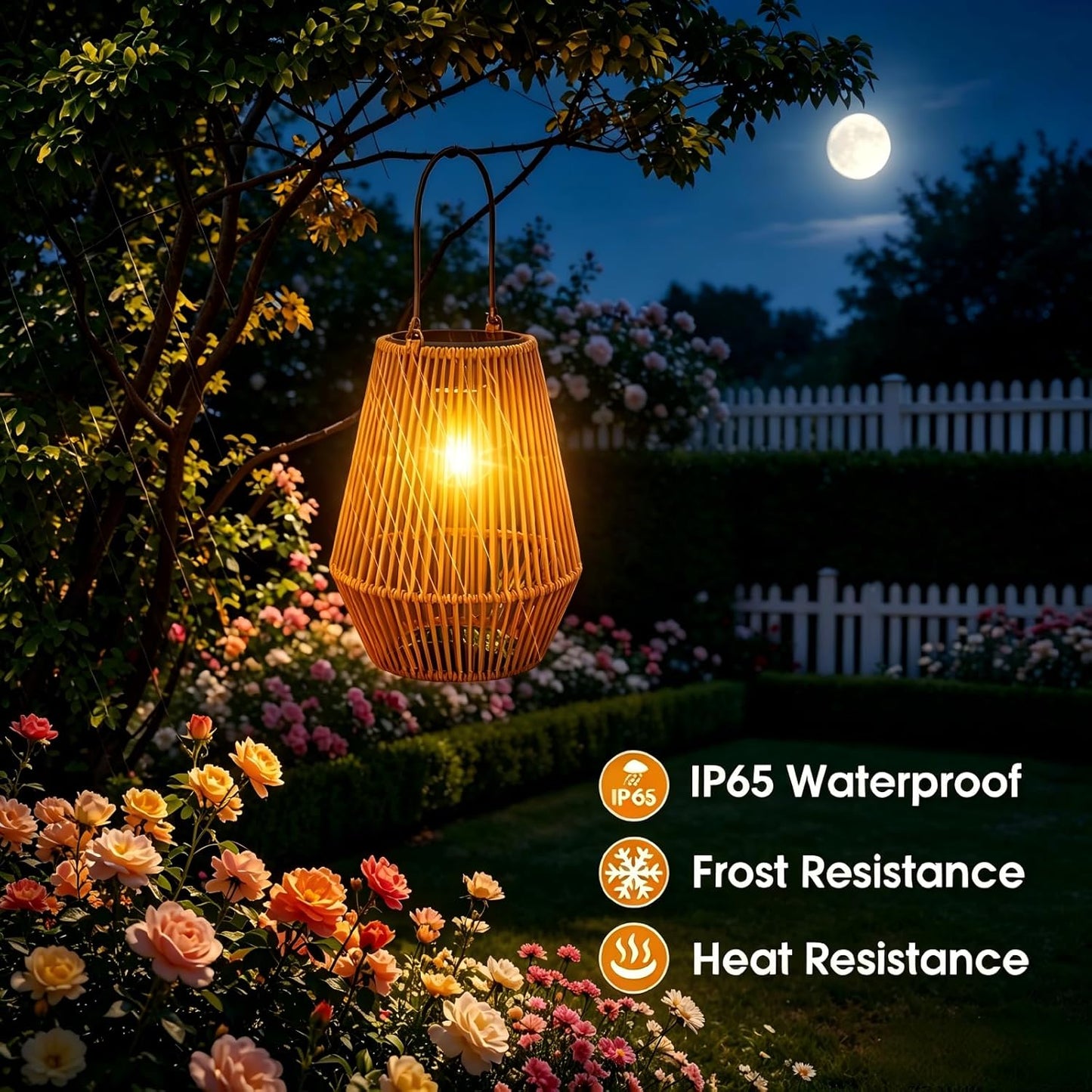 Solar Lanterns Outdoor Waterproof, Solar Rattan Lanterns 2 Pack | Gifts for Women Mom Grandma Hanging Solar Lights Outdoor Garden Decor for Outside, Patio, Yard, Porch, Lawn, 2 Pack