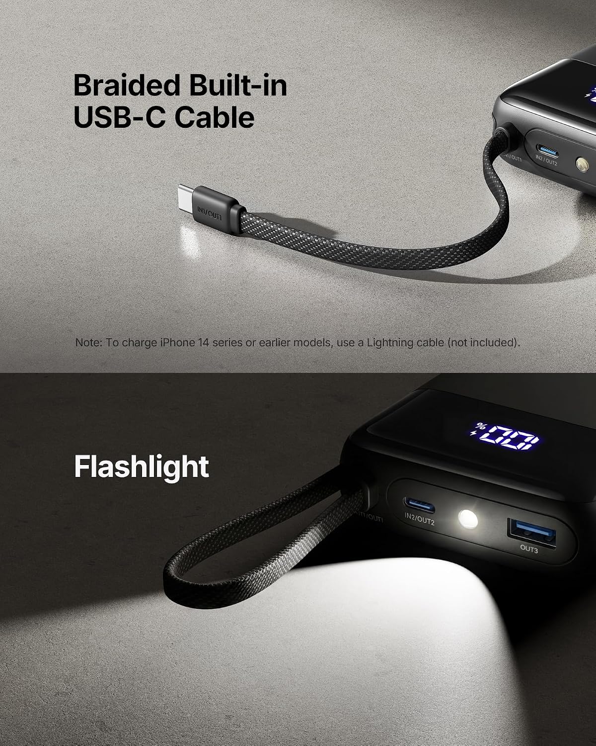 INIU 20000mAh Portable Charger, Smaller 45W Fast Charging Travel Power Bank | Flight-Safe, Built in USB-C Cable, Travel Essential, Battery Phone Pack for iPhone 17 16 Pro, Samsung S26, iPad etc