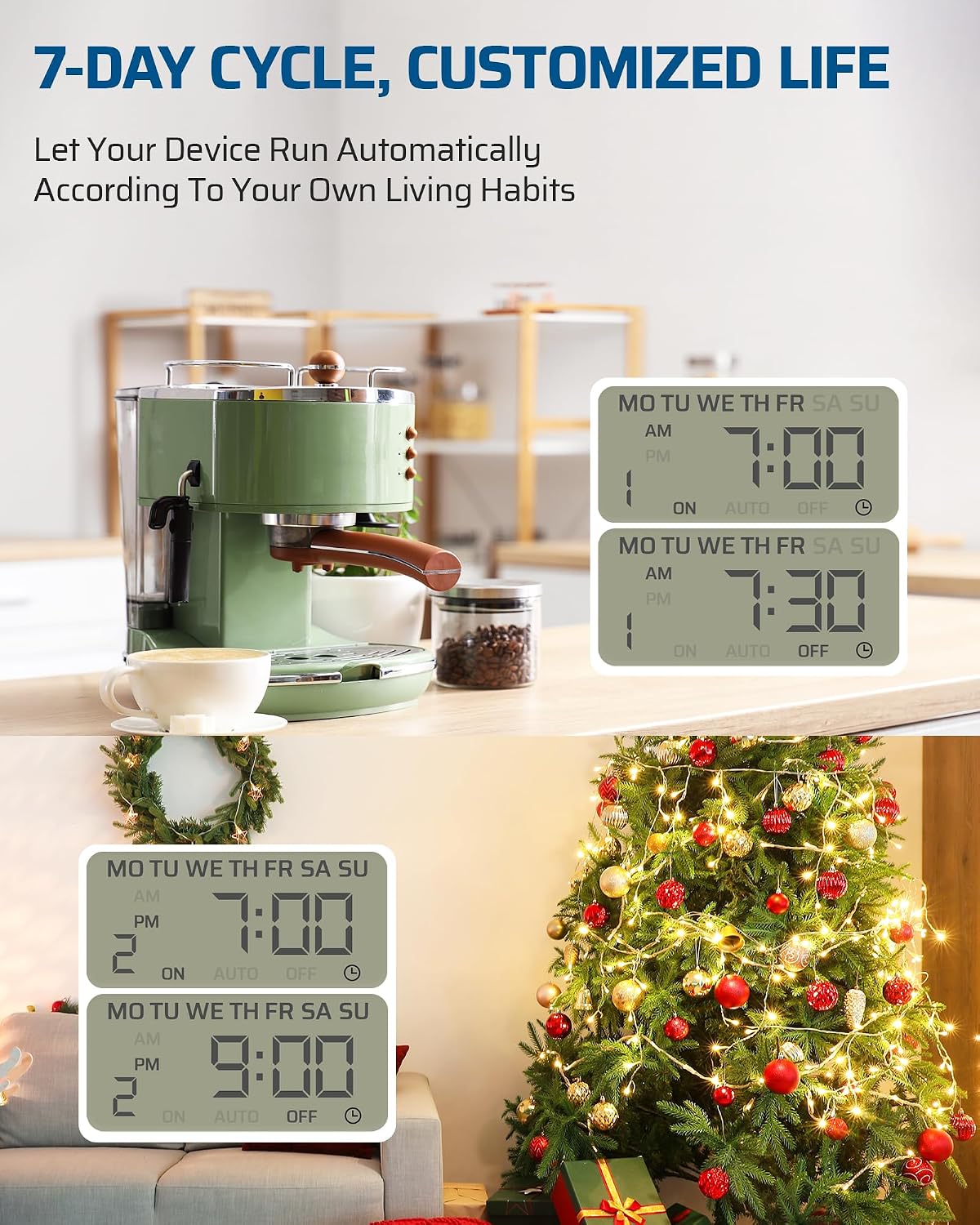 DEWENWILS Indoor 7-Day Programmable Digital Timer Outlet,2 Outlets,2 Pack