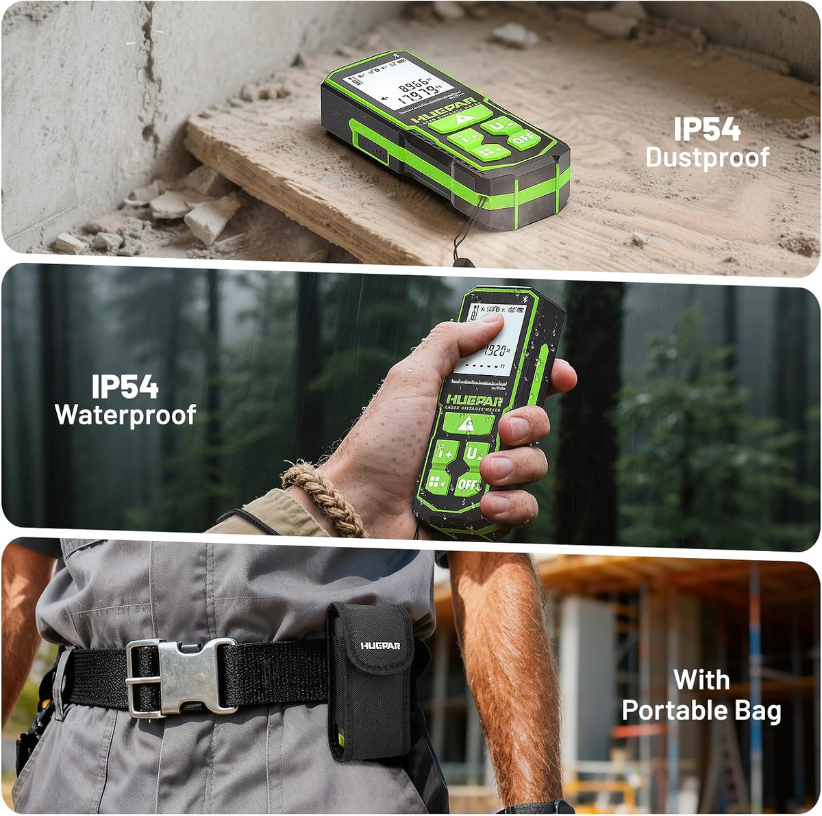 Huepar Bluetooth Green Laser Measuring Tool 200FT, S60-G-BT | APP Control, Green Beam, ±1/16" High Accuracy, Rechargeable USB-C Laser Distance Meter, Angle Sensor, IP54, Gifts for Men