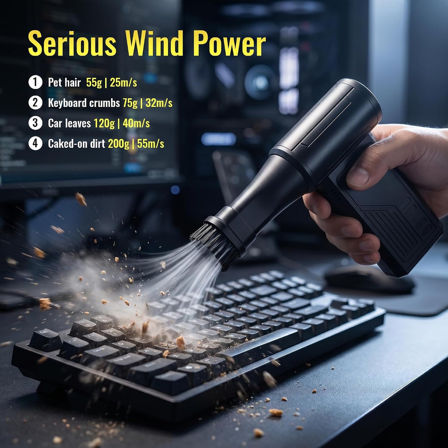 Compressed Air Duster, 130,000 RPM Electric Air Duster Cordless | 4-Speed Rechargeable Blower; for Computer, Keyboard, Car, Home and Cleaning