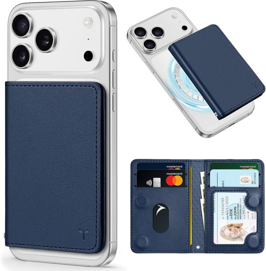 TUCCH for Magsafe Card Holder with Clear ID Window, Fit 6 Cards, Dark Blue | Magnetic Phone Wallet, for iPhone 17/17e/16/15/14/13/12 Pro/Pro Max/Plus, RFID Blocking, PU Leather