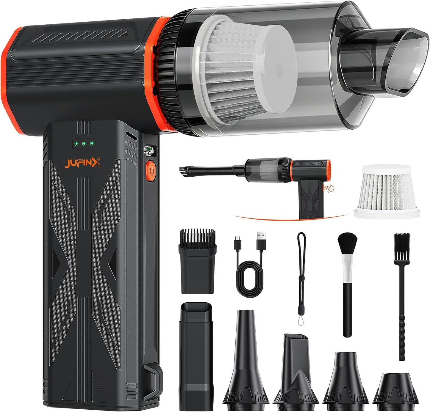 Compressed air Duster & Small Vacuum,150000RPM 3in1 Computer Vacuum Cleaner | compressed air vacuum with brushless motor,3-speed/multiple nozzles,for cleaning car, keyboard, computer, Storage Bag Sealing