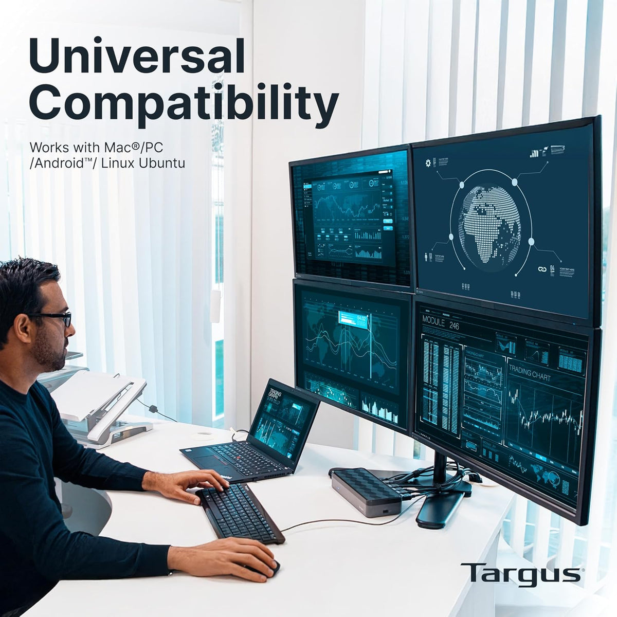 Targus USB-C Universal Quad 4K (QV4K) Docking Station with 100W Power Delivery, Black (DOCK570USZ)