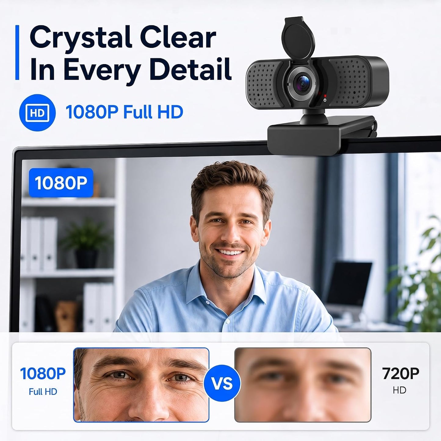 4K UHD Webcam with PDAF Autofocus, Dual Mics, USB-C Adapter, Privacy Cover | 87° view, auto white balance, low-light correction, 360° rotation, 35° tilt, 1.5 m USB-A cable and mini tripod
