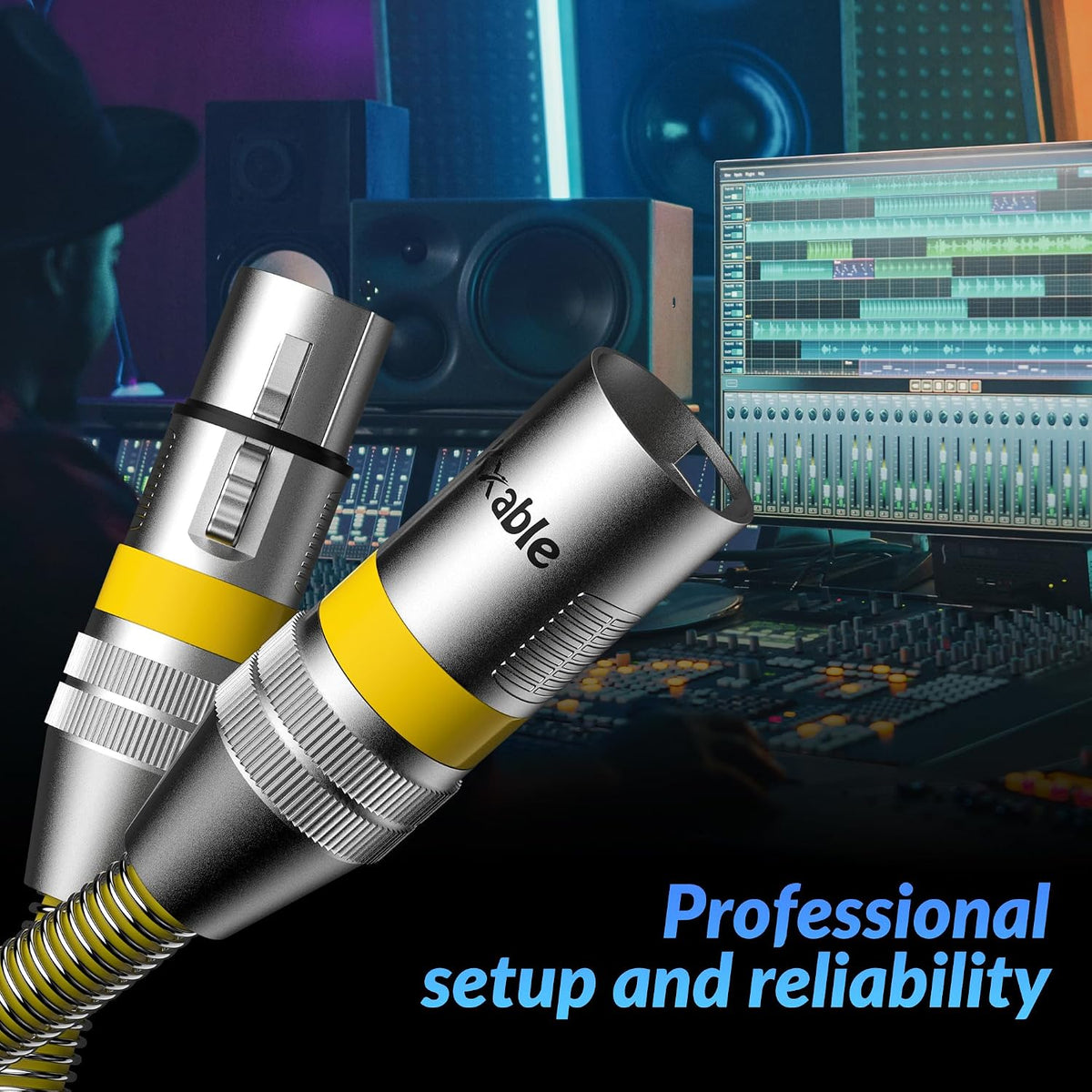 Kxable XLR Microphone Cable 75 FT, XLR Male to Female Balanced Mic Cable, 3-Pin Shielded Speaker Cord, Zinc Alloy Connectors, 22AWG Pure Copper, Metal Spring SR, Recording Studio, Podcast, Yellow