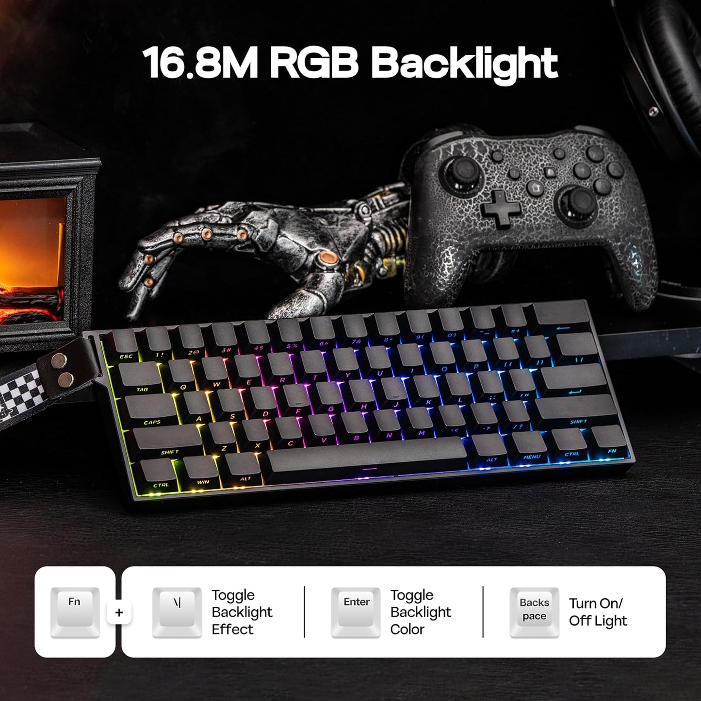 MechLands Aula Mini60 HE PRO Wireless Hall Effect Gaming Keyboard, 4000mAh | Magnetic Keyboard with 8K Polling, Fast Trigger, SOCD & DKS, Adjustable Actuation, RGB Backlit, Sound Dampening (Black)