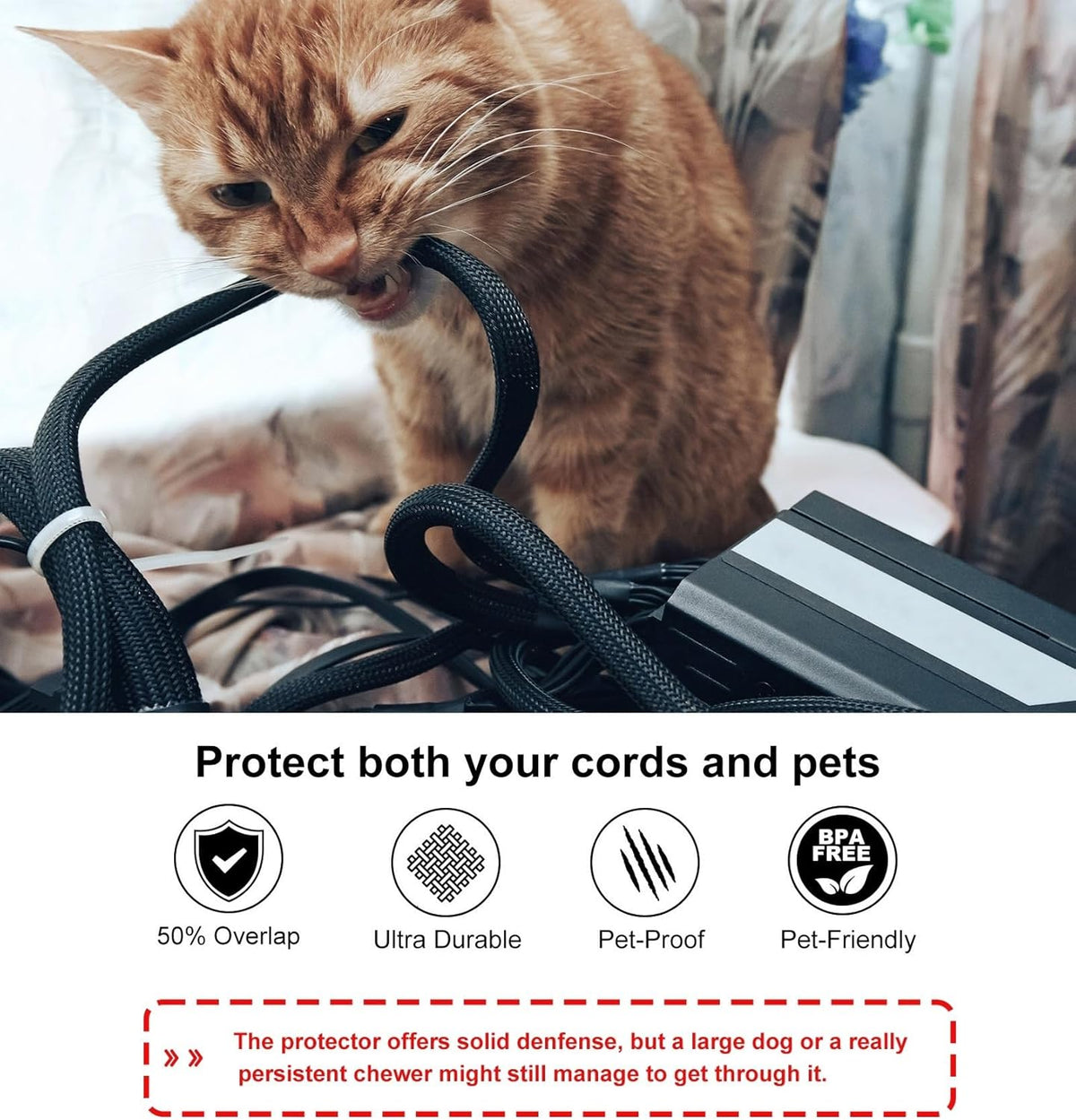 Secbolt Cord Protectors from Pets No Chew, 25FT - 1/2 Inch, Black | Durable Cord Covers for Pets, Bite-Resistant Wire Protector for Cats, Dogs, Rabbits