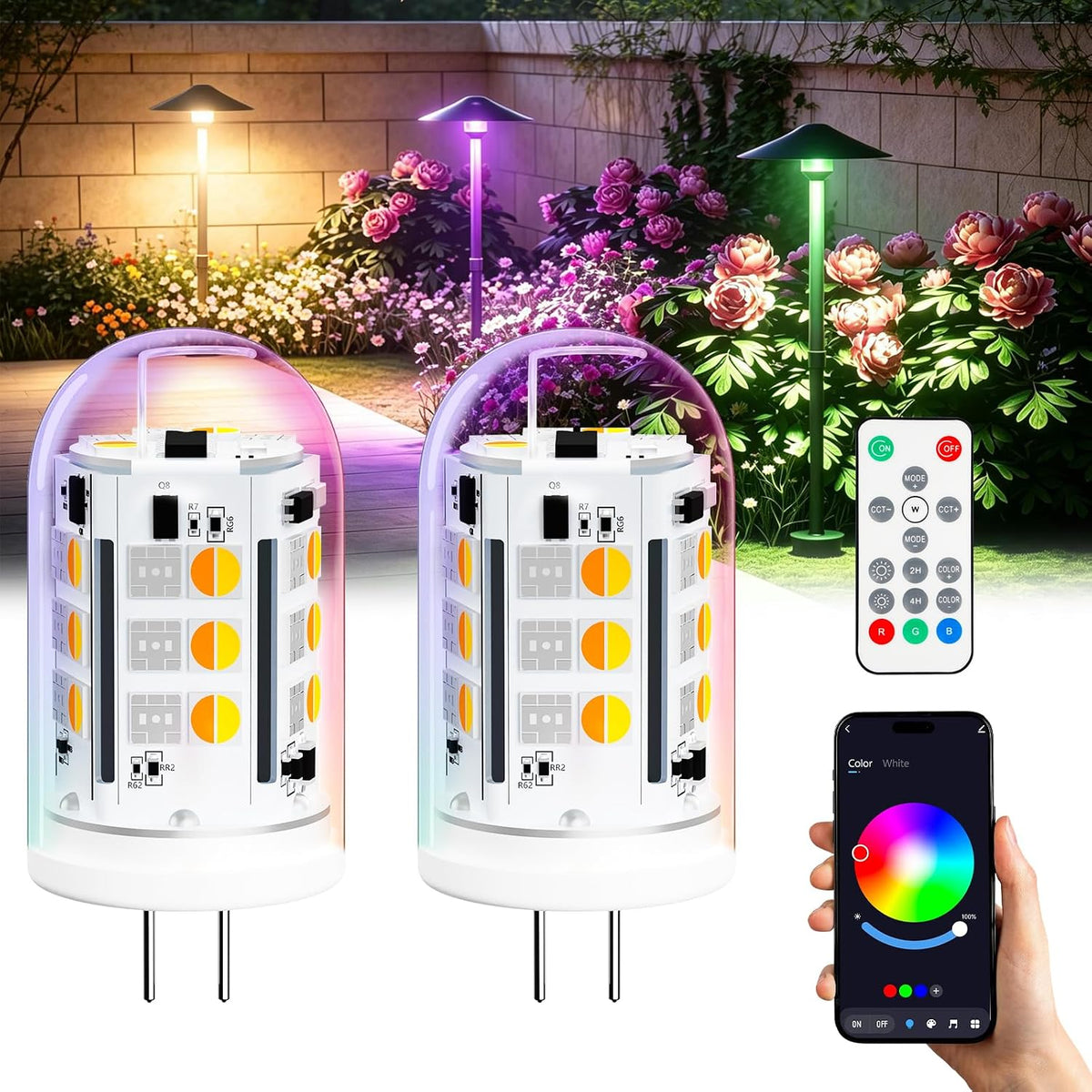Color Changing G4 LED Bulb 12V 3W Smart Bluetooth G4 Bulb 2-Pack