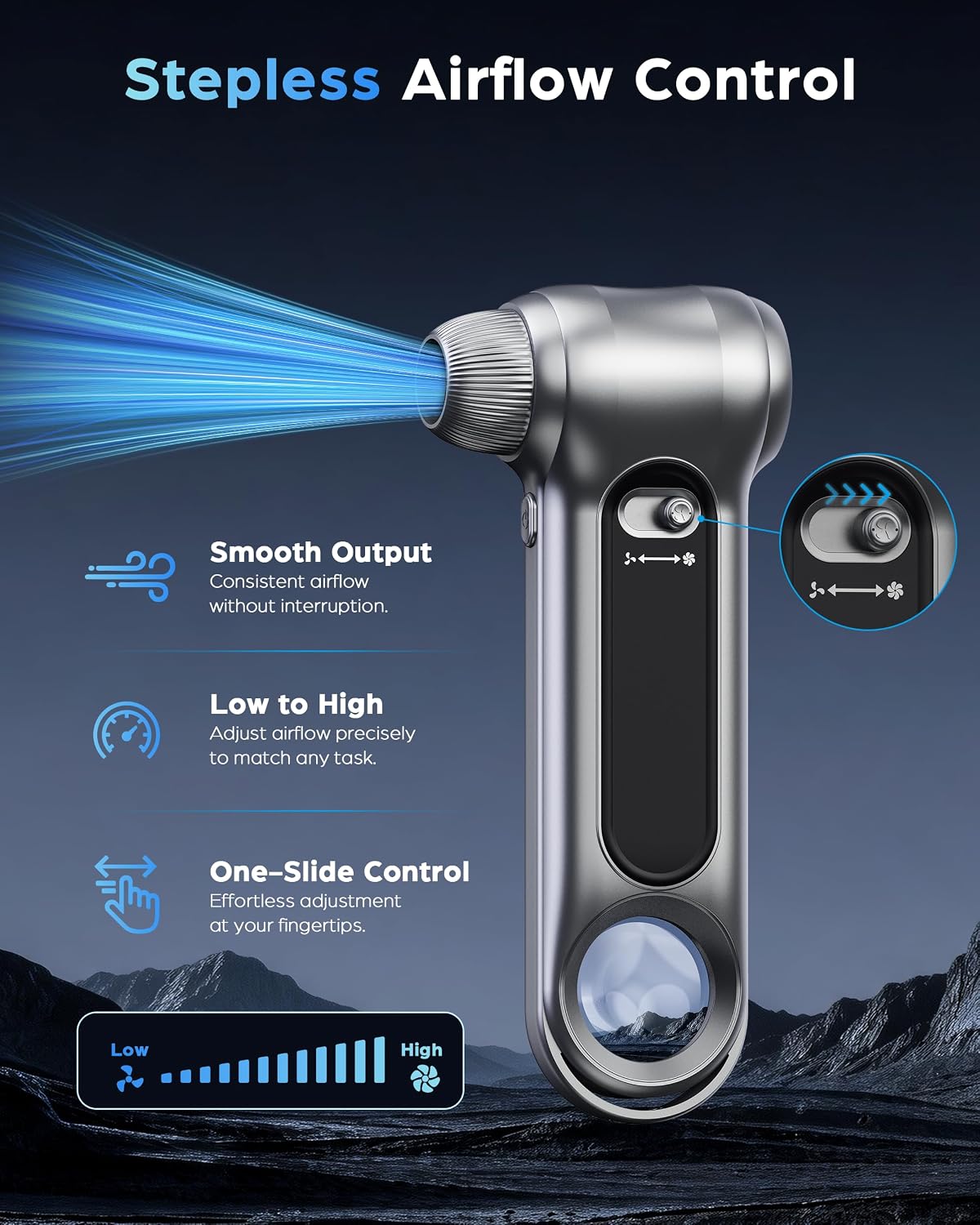 Compressed Air Duster 150000RPM Cordless Blower LED for Electronics Car | 150000RPM brushless cordless air duster. Stepless speed control. Rechargeable with LED light. Multi nozzles for electronics
