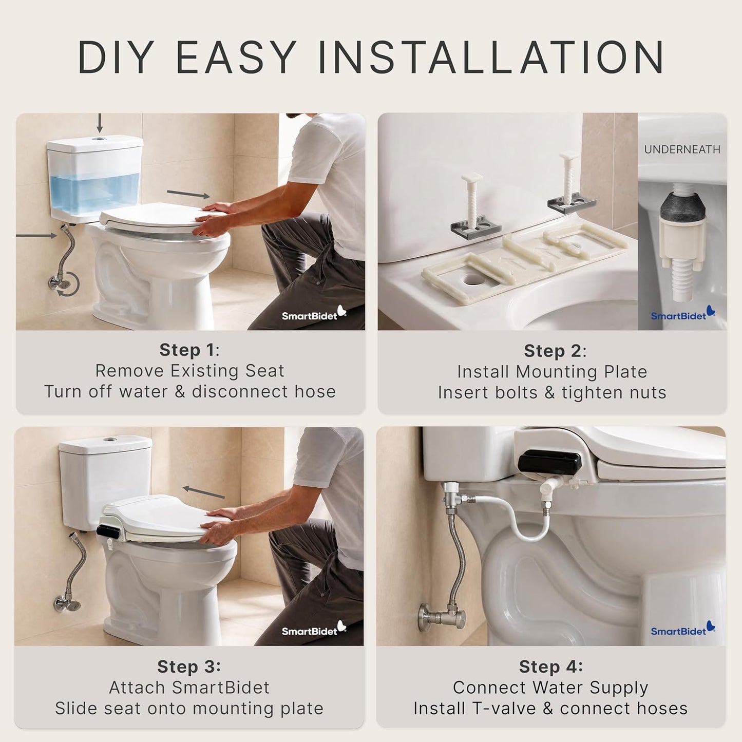 SmartBidet® SB-1000 Smart Bidet Electric Bidet Toilet Seat with Heated Seat, Warm Water, Air Dryer – Remote Control, Round