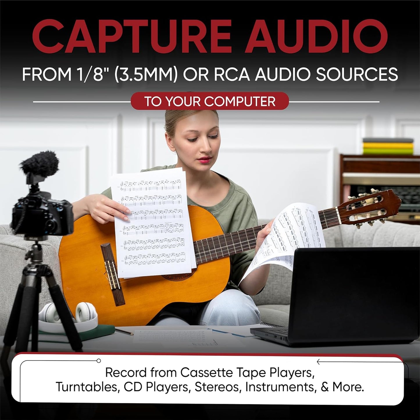 ClearClick Audio to USB 2.0 - Second Generation - Audio Capture & Live Streaming Device - Input 1/8" 3.5mm Aux AV RCA - USB-C Plug & Play