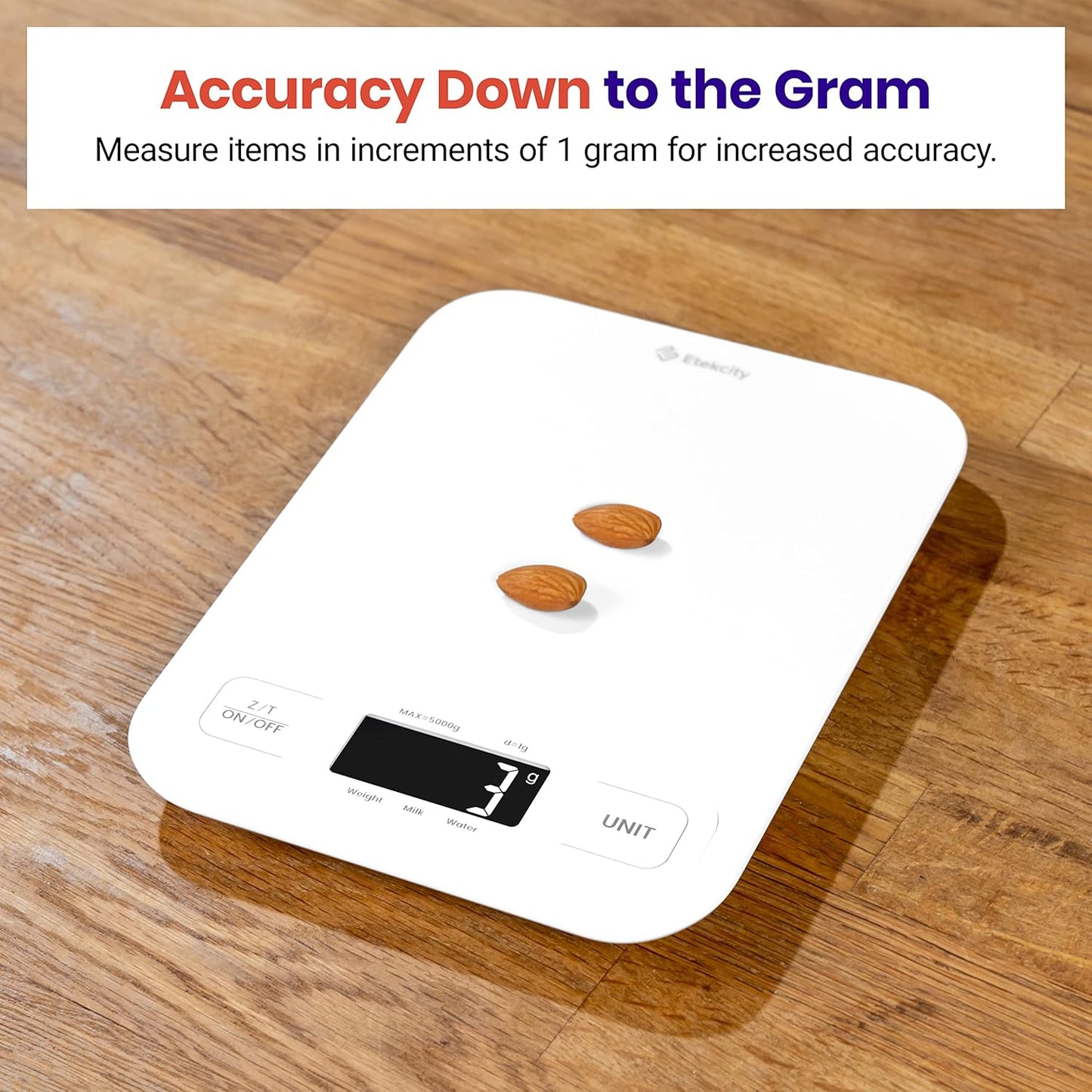 Etekcity Food Kitchen Scale, Digital Grams and Ounces, Large | Tare function, ideal for baking, weight loss, keto, meal prep, packages, liquids and jewelry, White