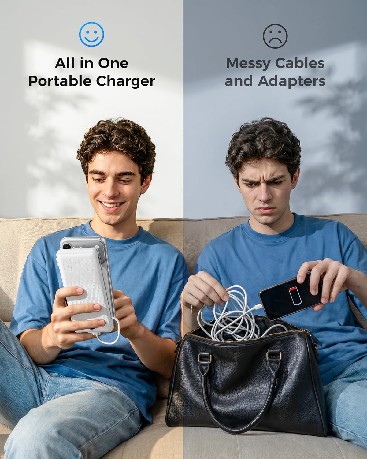 VEGER Portable Charger for iPhone, Power Bank Built in Cable and Wall Plug | 10000mAh,Ultra Slim&Compact,5 Outputs,LED Display,Flight-Safe,Travel Essentials Battery Pack for iPhone 17,iPad, Samsung,etc
