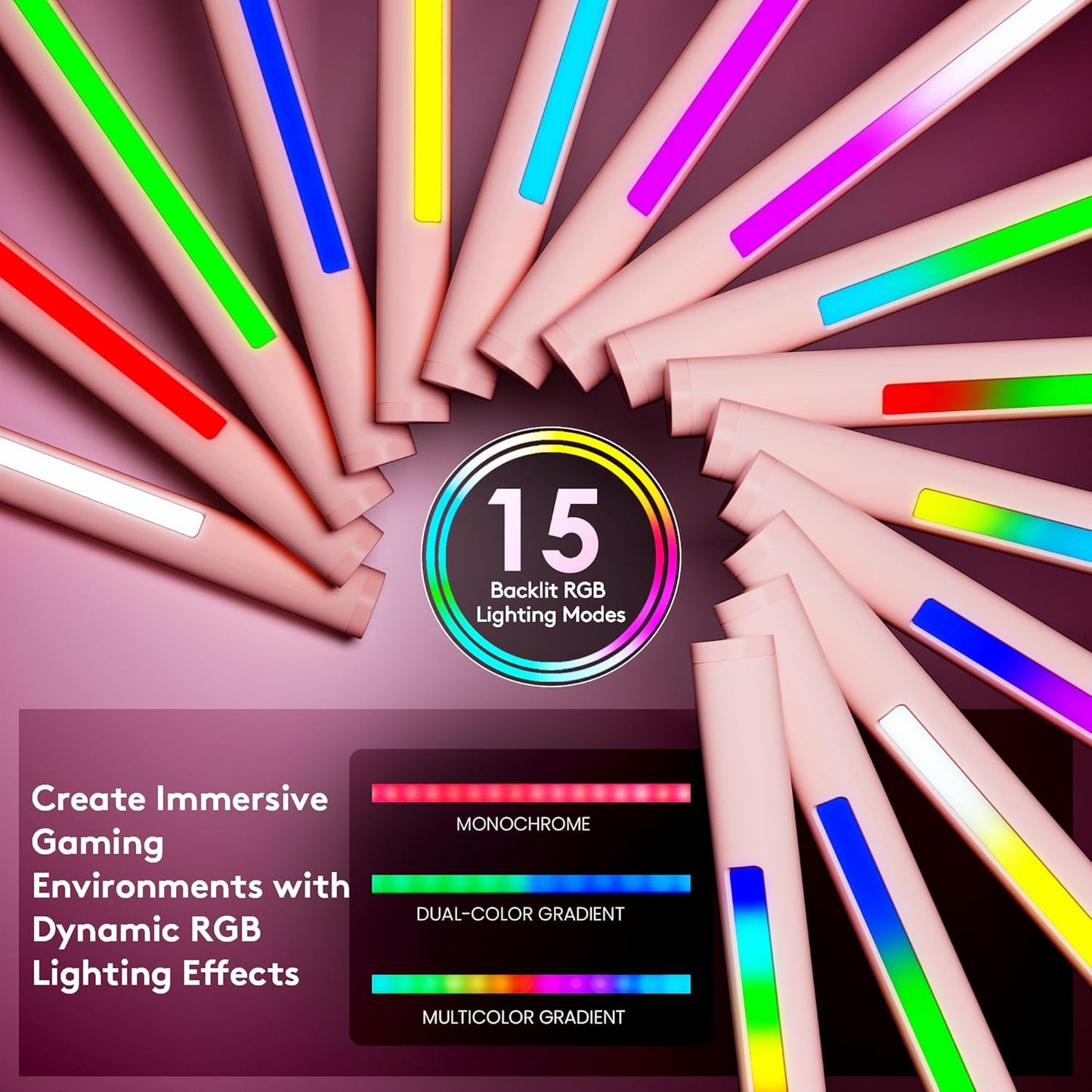 Quntis 20" Pink RGB Monitor Light Bar, 15 Gaming Backlight Modes, Eye-Care No Glare, Adjustable Frontlight Brightness & Color Temperature Remote Control, Modern Aesthetic USB Reading Monitor Lamp