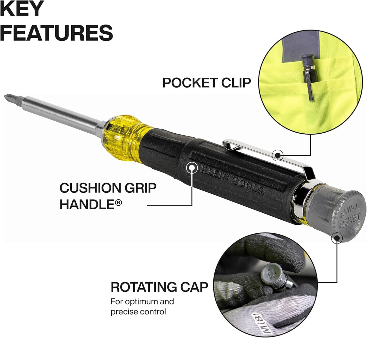 Klein Tools 32600P Mini Precision Screwdriver with Pocket Clip, 13-in-1 Magnetic All-Purpose Driver with Nut Drivers, Phillips, Slotted, and TORX Tips