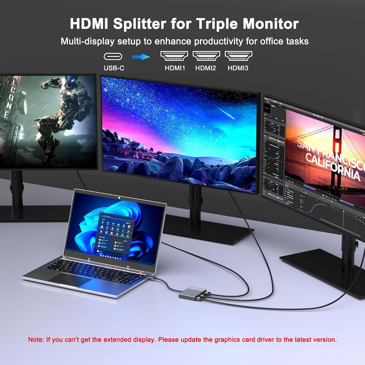 USB C to 3 HDMI Adapter with PD 100W/USB3.0, 4K@60Hz 3 Way HDMI Splitter Extended Display for 3 Monitors, Triple Monitor Docking Station for Dell/HP/Mac Laptop, SST/MST USBC Hub for Multiple Monitors