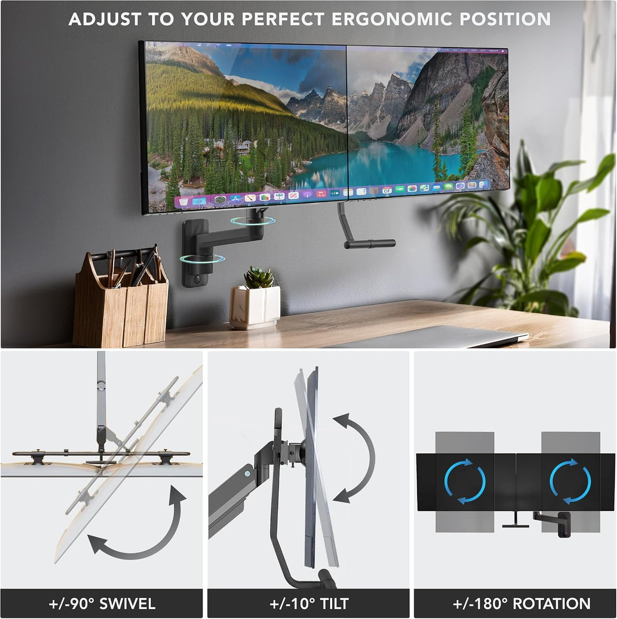 Mount-It! Proflex Dual Monitor Wall Mount with Crossbar