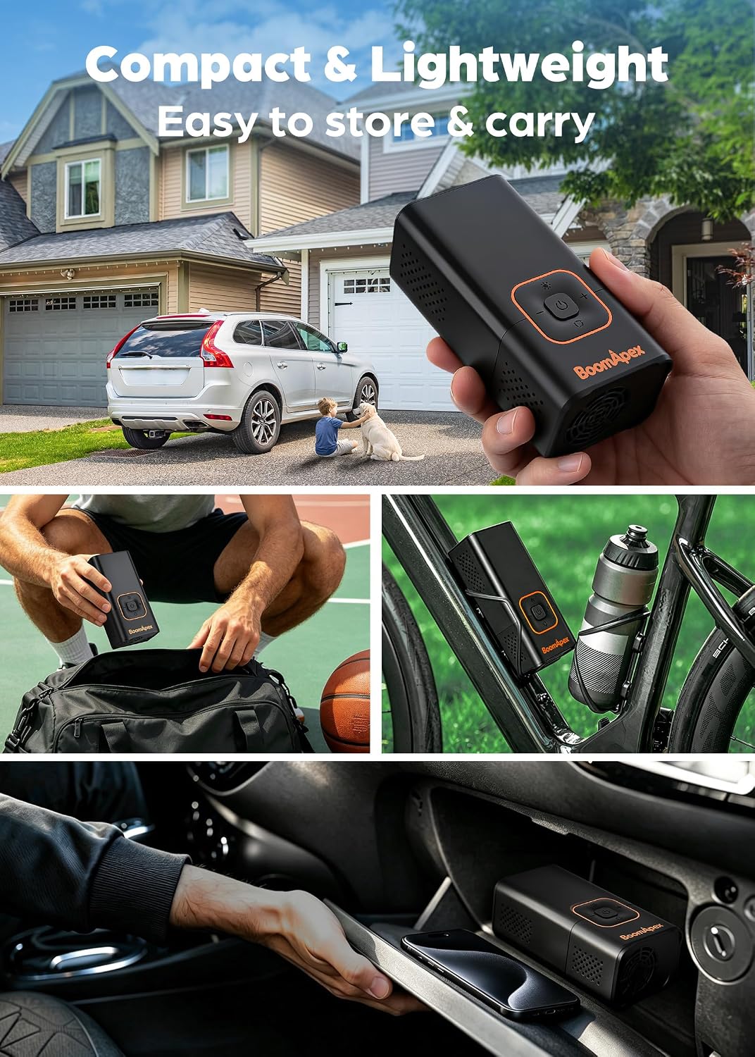 Tire Inflator Portable Air Compressor - Bike Pump with 2.88" Color Display, Real-Time Inflation Progress Bar, Air Pump with 0-150PSI Pressure Gauge, Memory Function & LED Light, Black Bike Accessories