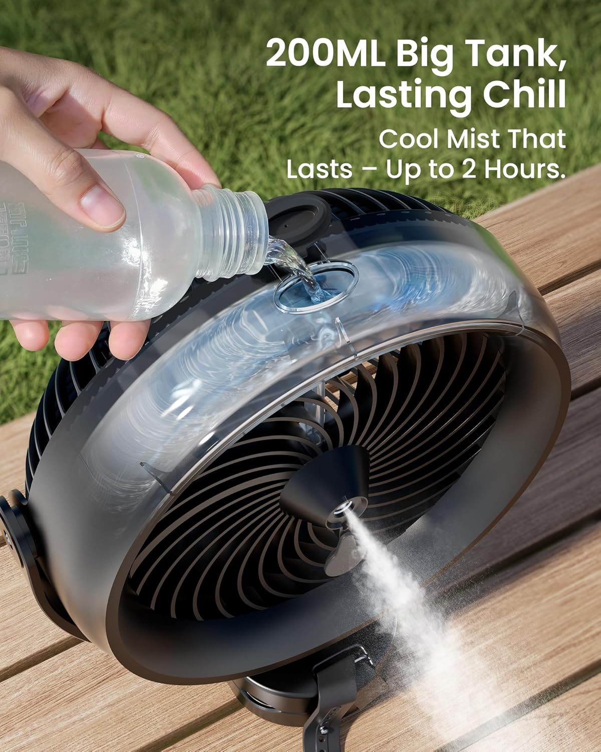 Koonie 8'' 10000mAh Battery Operated Misting Fan with Max. 48 Hrs Runtime | Portable Mist Desk Fan with Clip, 3 Speeds, 2 Spray Modes, 200ML Tank for Golf Cart Home Office Travel Camping Stroller