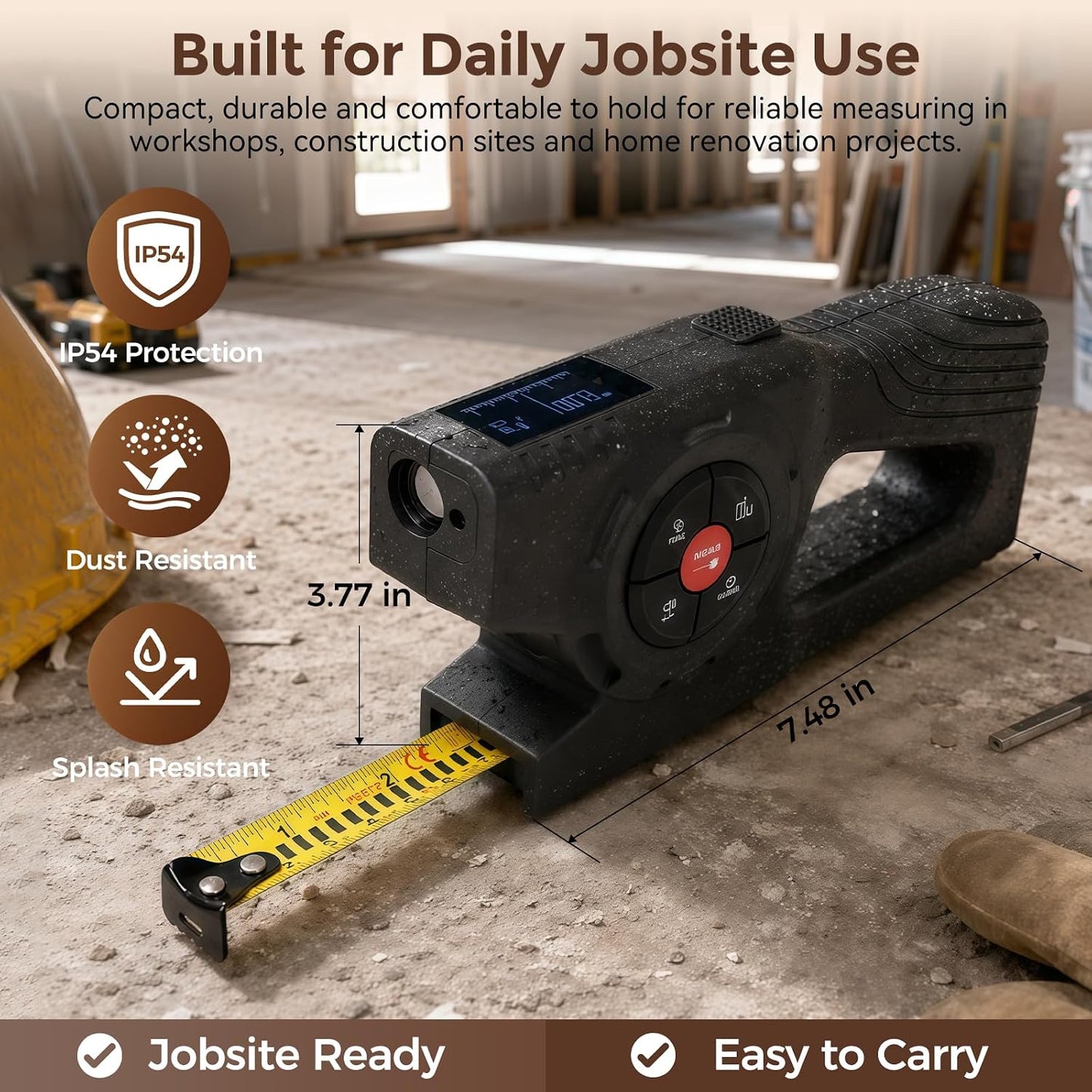 393Ft Digital Tape Measure 3-in-1 Laser Tape Measure & 16ft Tape | Area/Volume/Pythagorean Calculation, OLED Display, Type-C Recharge, M/in/Ft Unit Switch, for Room Measurement & DIY Projects
