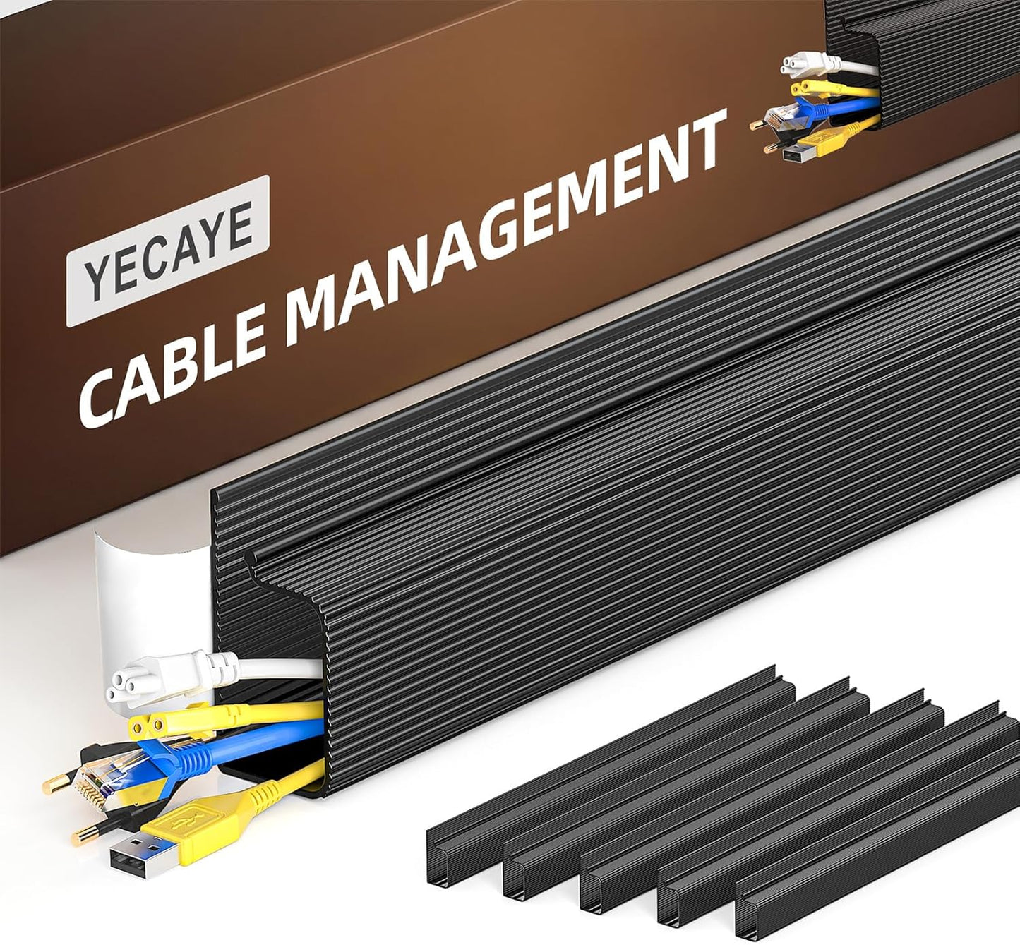 YECAYE Cable Management, 6 Pack, Black | Cord Organizer;Adhesive Mount;No-Drill Under Desk Wire Management;for Home Office;Baby proofing