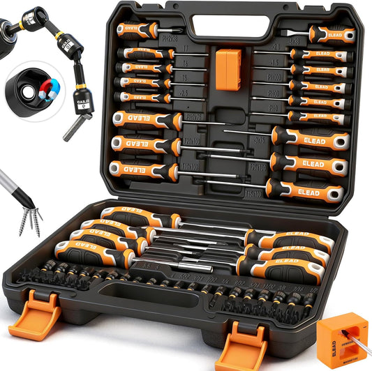 86-Piece Magnetic Screwdriver Set, Torx/Slotted/Phillips Precision Screwdrivers, SAE & Metric Magnetic Nut Driver Set, Screwdriver Bits, Bit Holder with Sturdy Tool Box
