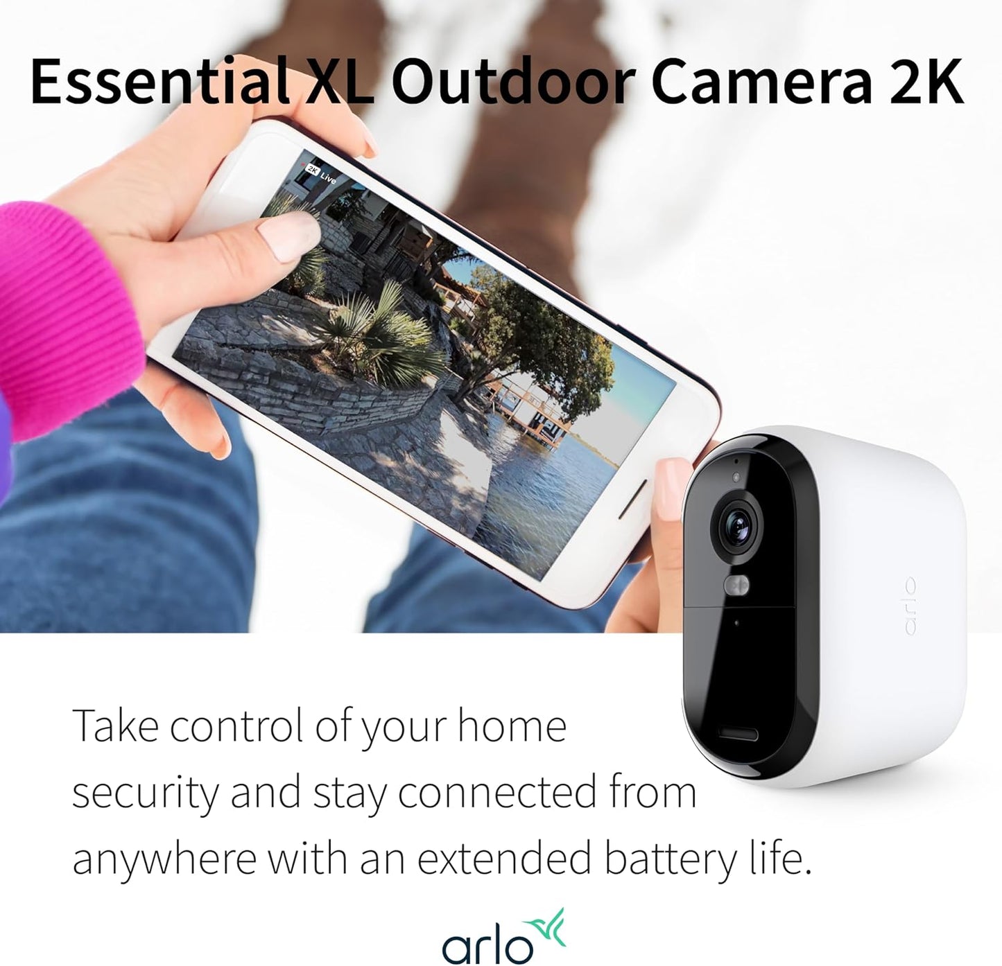 Arlo Essential XL Security Camera 2K (2nd Gen, 2023 Release) - Wireless Outdoor Camera, 4X Longer Battery, Person Recognition, Package Detection, Animated Preview, 1-Mo. Trial of Secure Plan, 1 Cam