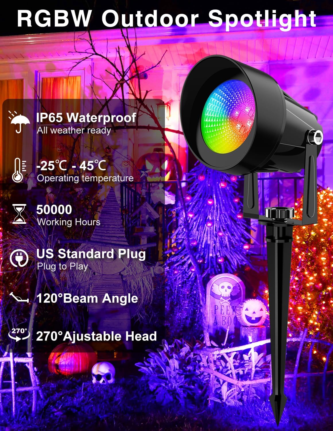 Spot Lights Outdoor, Smart RGBW LED Color Changing Landscape Lights with APP and Remote Control, Music Mode, DIY Scenes, Timing, IP65 Waterproof Spotlights Plug in for Yard Garden, 2 Pack