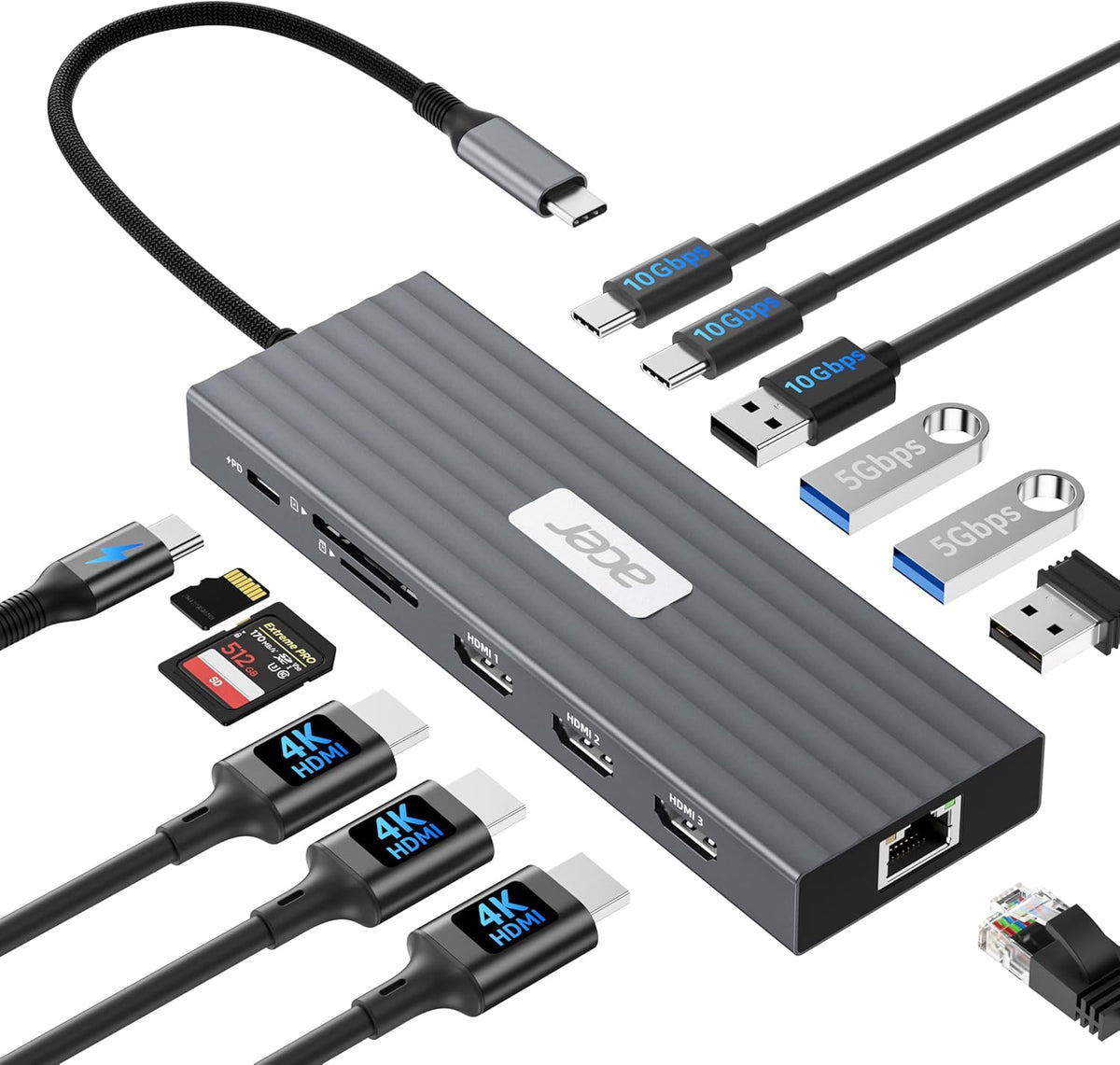 Acer Docking Station 3 Monitors with 3 HDMI, 13-in-1 USB C Hub for Laptop
