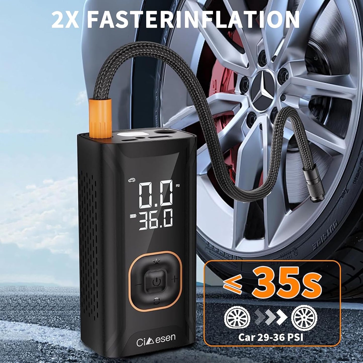 Tire Inflator, Portable Bike Pump 150 PSI with Pressure Gauge | Cordless Air Pump, Portable Air Compressor, Auto Shut Off, Car Tires, Bike Tires, Motorcycle, E-Bike, Sports Balls