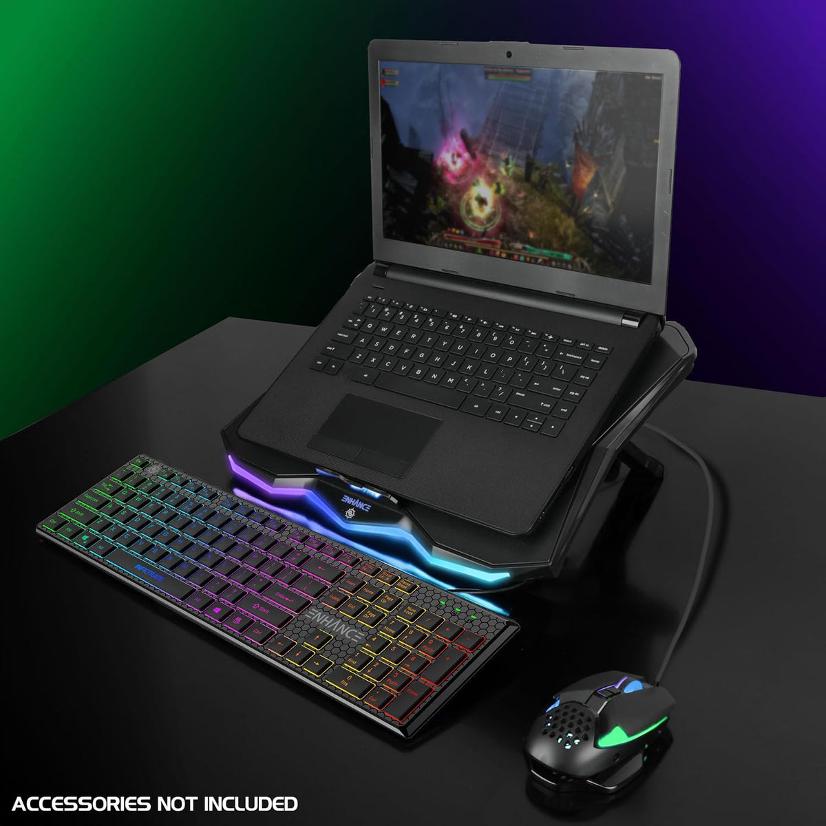 ENHANCE Infiltrate 3 Laptop Cooling Pad with RGB LED Lights - Gaming Cooler Stand with 8 Quiet Fans, 7-Angle Adjustable, Dual USB Hub, Metal Cooling Plate for 13-17.3" Gaming Notebooks