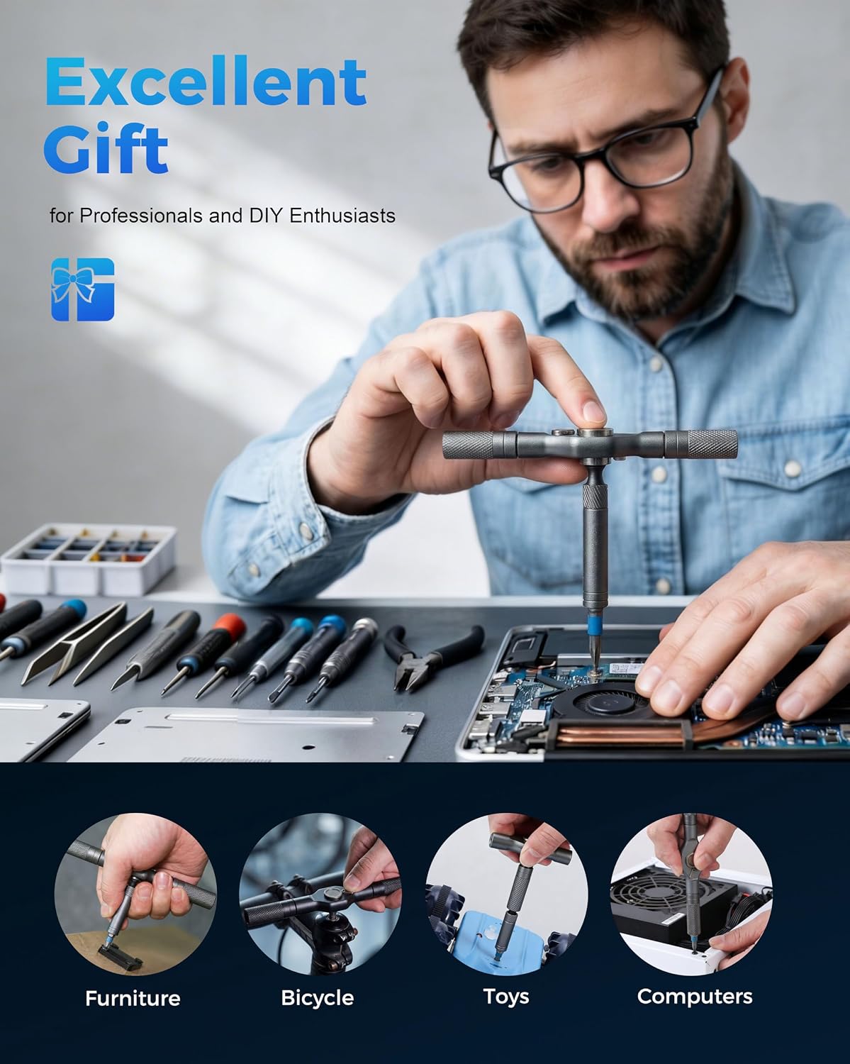 32-in-1 Magnetic Ratchet Screwdriver Set with Removable T-Handle | 2026 Upgraded Multi Bit Screwdriver Tool Set Ratchet Allen Wrench Set for DIY Home Computer Bicycle Repair (32)