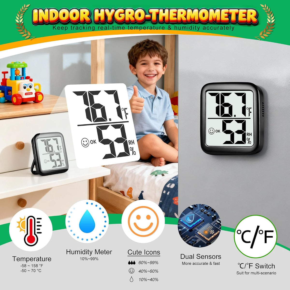 Antonki 2 Pack Room Thermometer Indoor Hygrometer