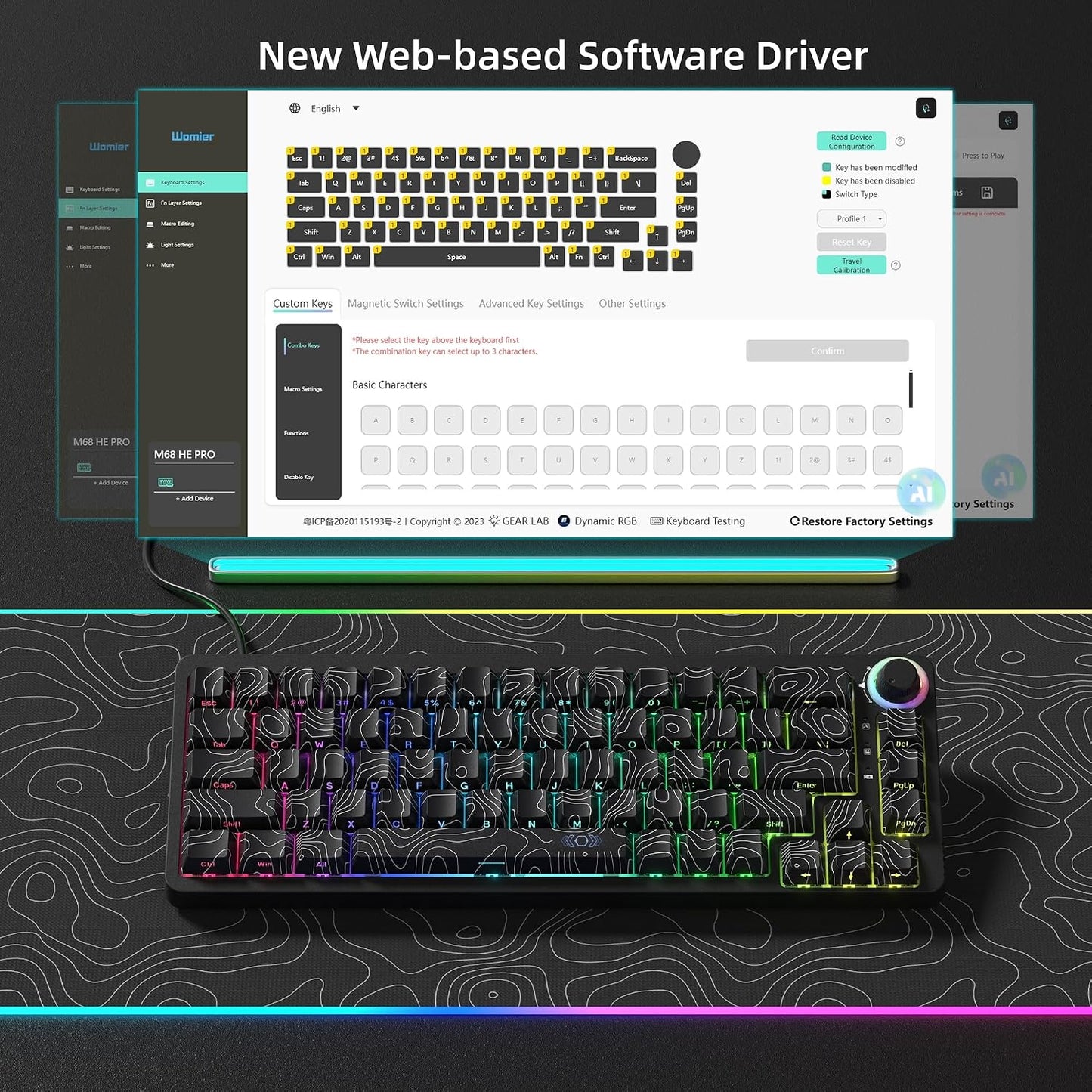 Womier M68HE PRO 60% Percent Keyboard Rapid Trigger Gaming Keyboard RGB | Hall Effect Topographic Keyboard,Wired Custom 8000 Hz Mechanical Keyboard with Magnetic Switch,PBT Keycap for Mac/Win,Black