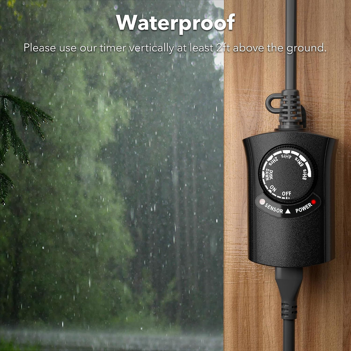 HBN Outdoor Light Timer Waterproof, Weatherproof Photocell Dusk to Dawn Light Sensor,2/4/6/8 Countdown Timer, 1 Grounded Outlet for Christmas Lights，Hallowen Deceration，1875W 15A 1/2HP