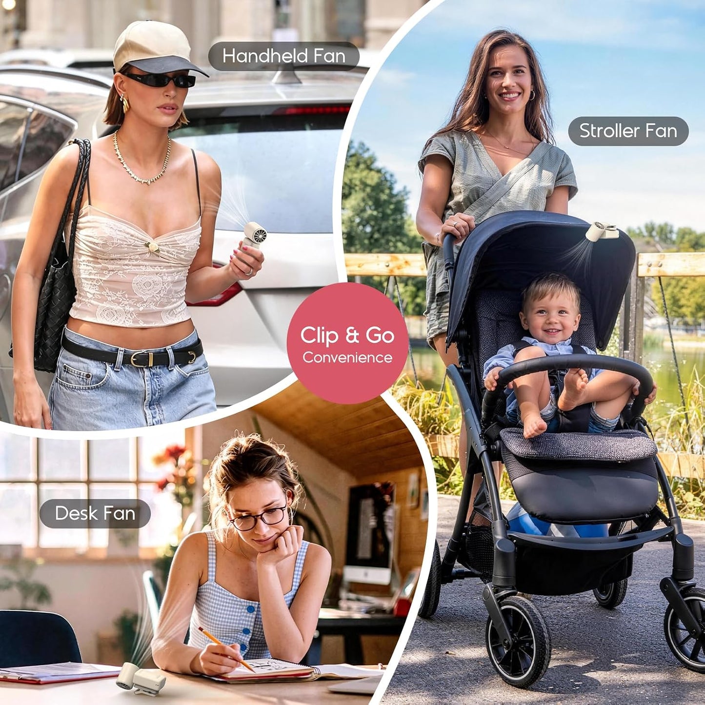 Clip-On Portable Fan for Strollers, 13500RPM Mini Handheld Turbo Travel Fan | Rechargeable 360° Rotatable, LED Display, 4 Gear High Speed Turbo, Travel Cruise Concert Office Makeup Ideal, Women Men Gifts