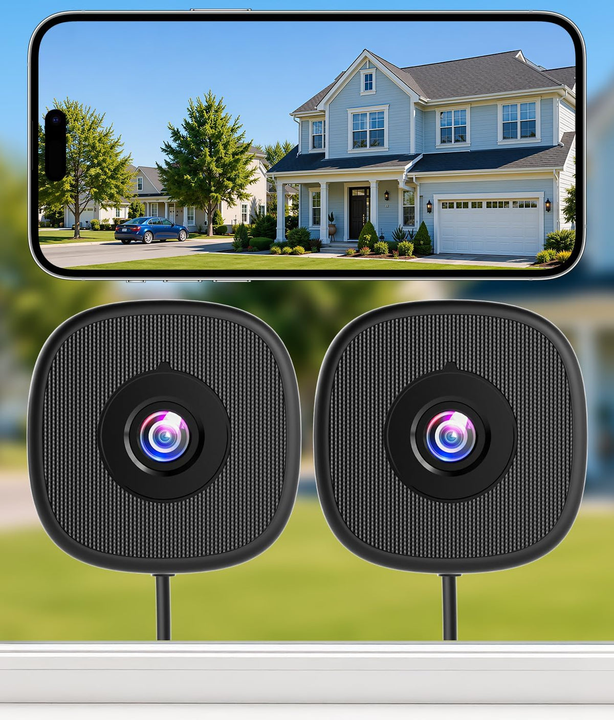 MISECU 2K No Drill Window Camera, Indoor Cameras for Home Security, 2 Pack