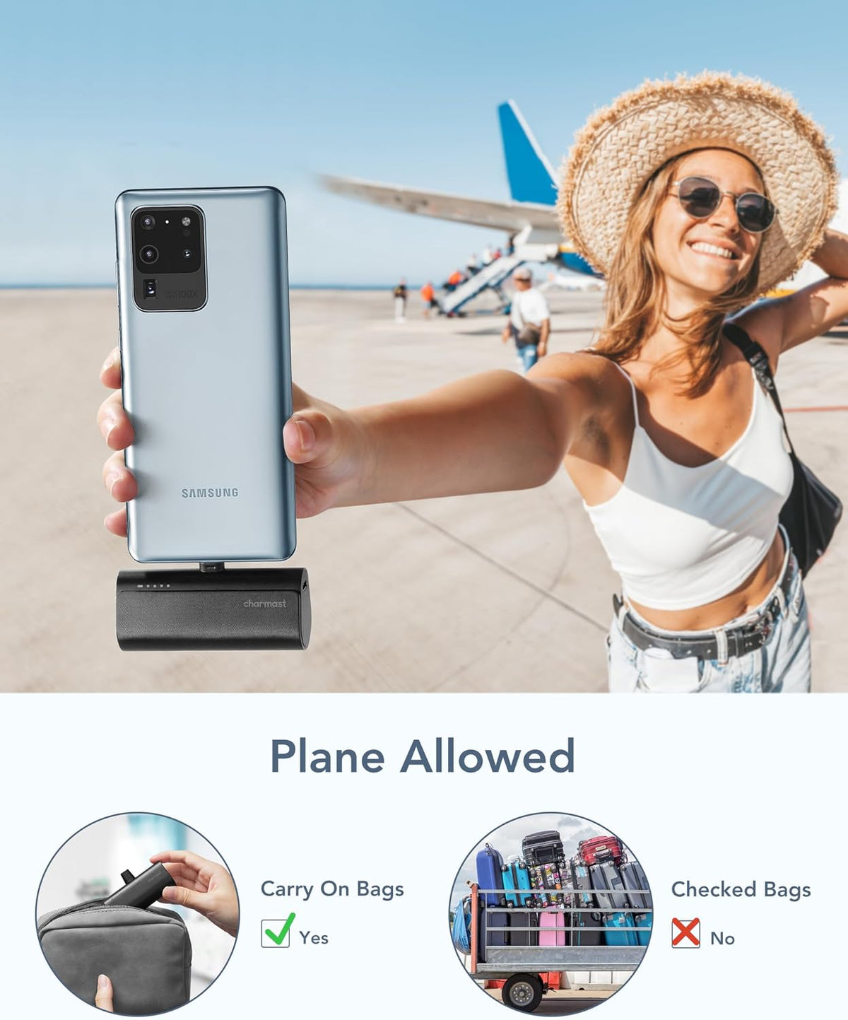 charmast Mini Portable Charger USB-C Connector, 5000mAh Small Power Bank | Lipstick-Size Battery Pack for iPhone 17/16/15 Samsung Android, Lightweight, Purse Ready, Direct Plug-in, 20W Fast Charging